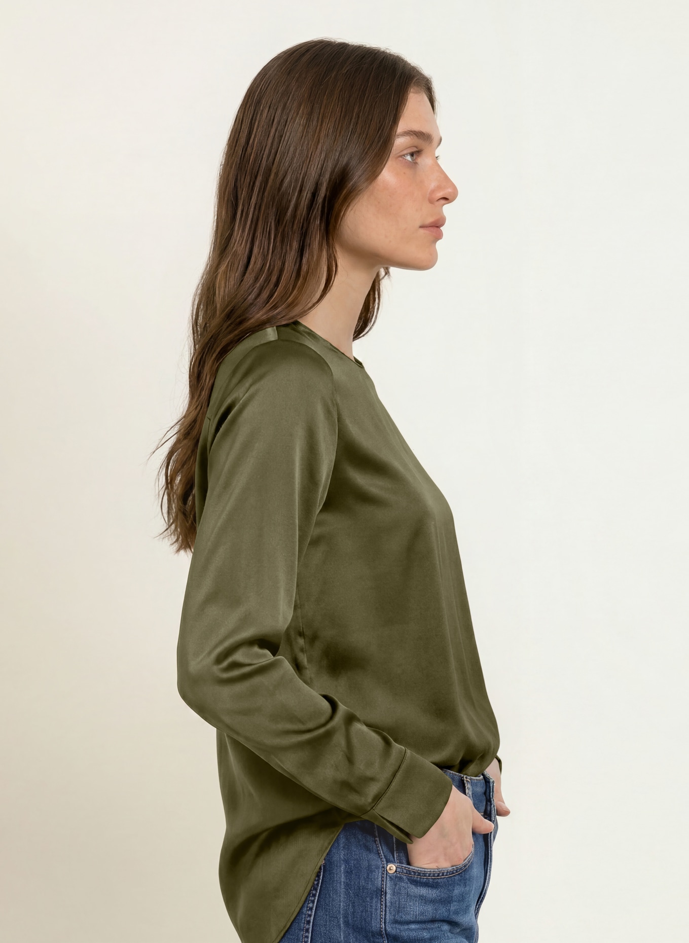 (THE MERCER) N.Y. Blusenshirt mit Seide: KHAKI