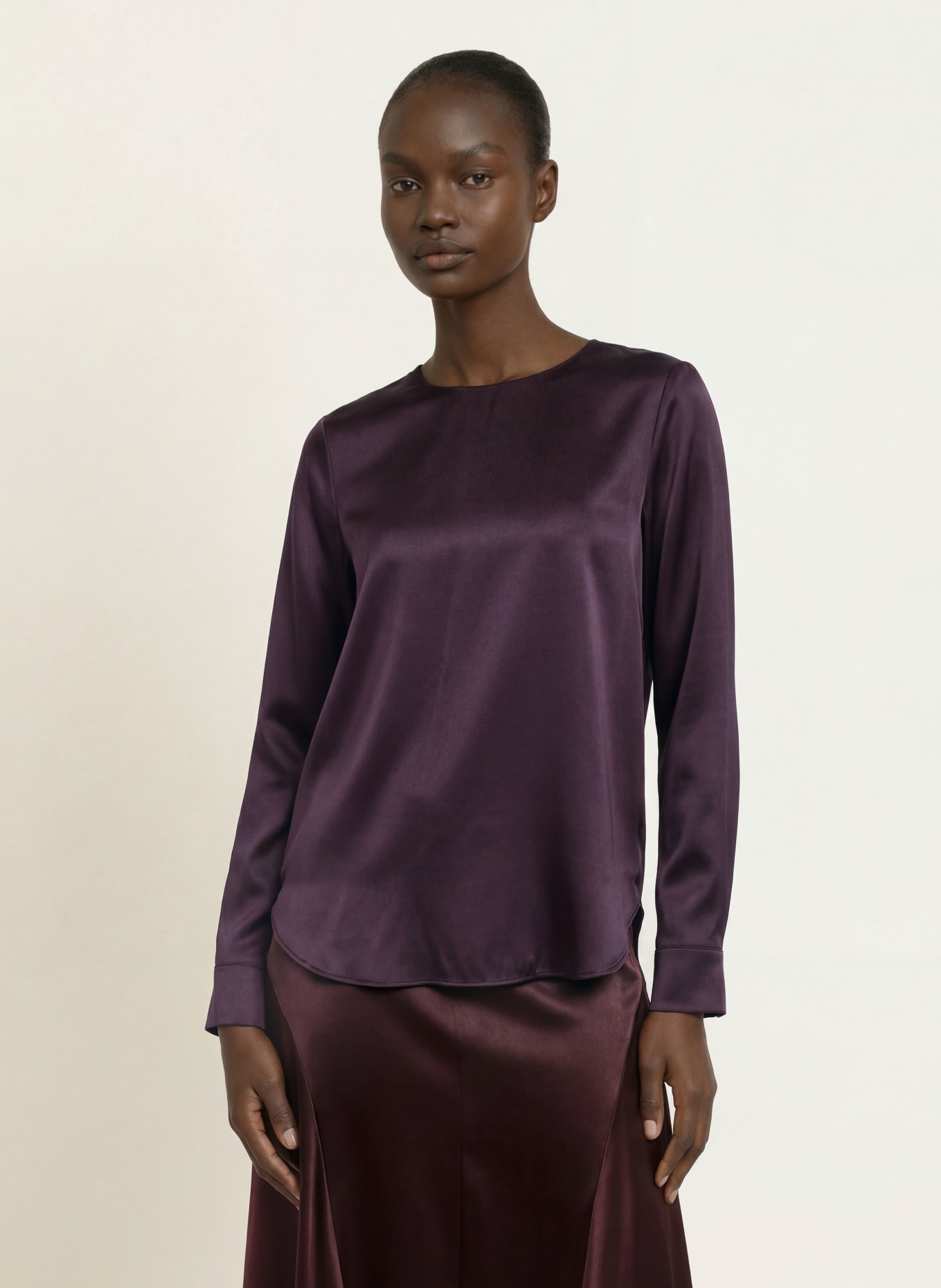 (THE MERCER) N.Y. Blouse-style shirt with silk: DARK PURPLE
