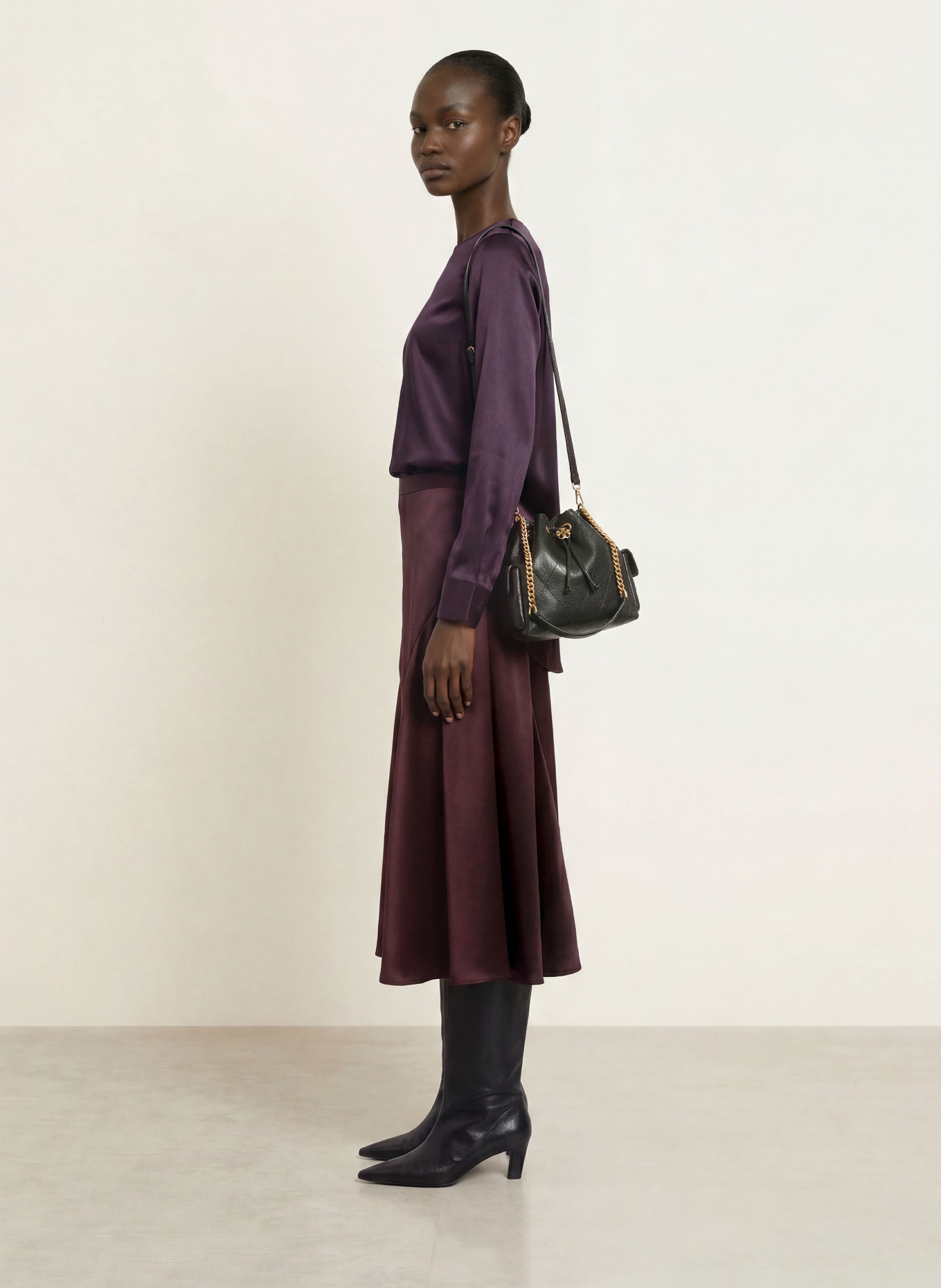 (THE MERCER) N.Y. Blouse-style shirt with silk: DARK PURPLE