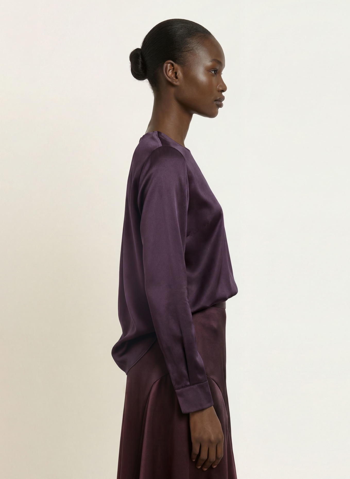 (THE MERCER) N.Y. Blouse-style shirt with silk: DARK PURPLE