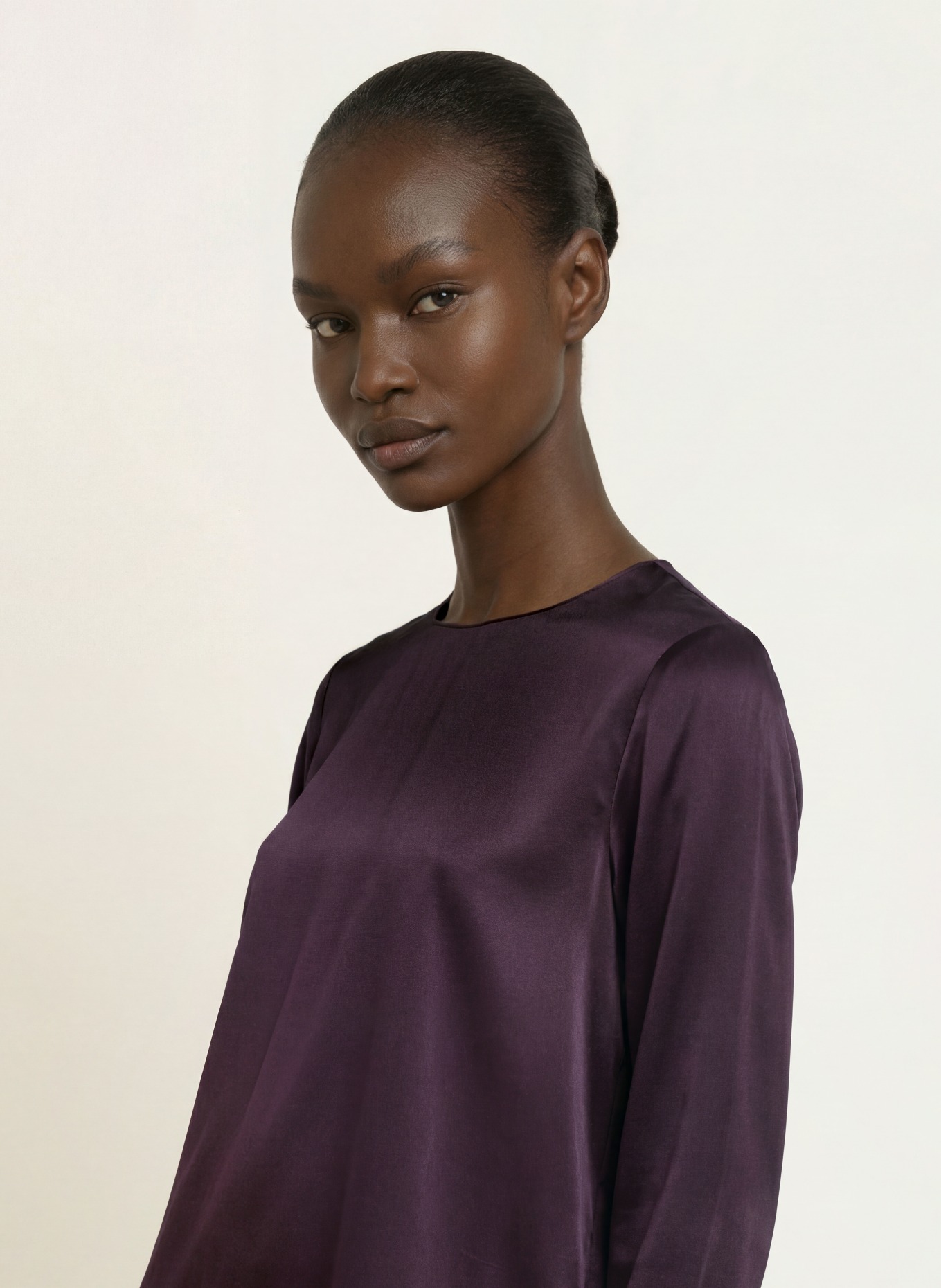 (THE MERCER) N.Y. Blouse-style shirt with silk: DARK PURPLE
