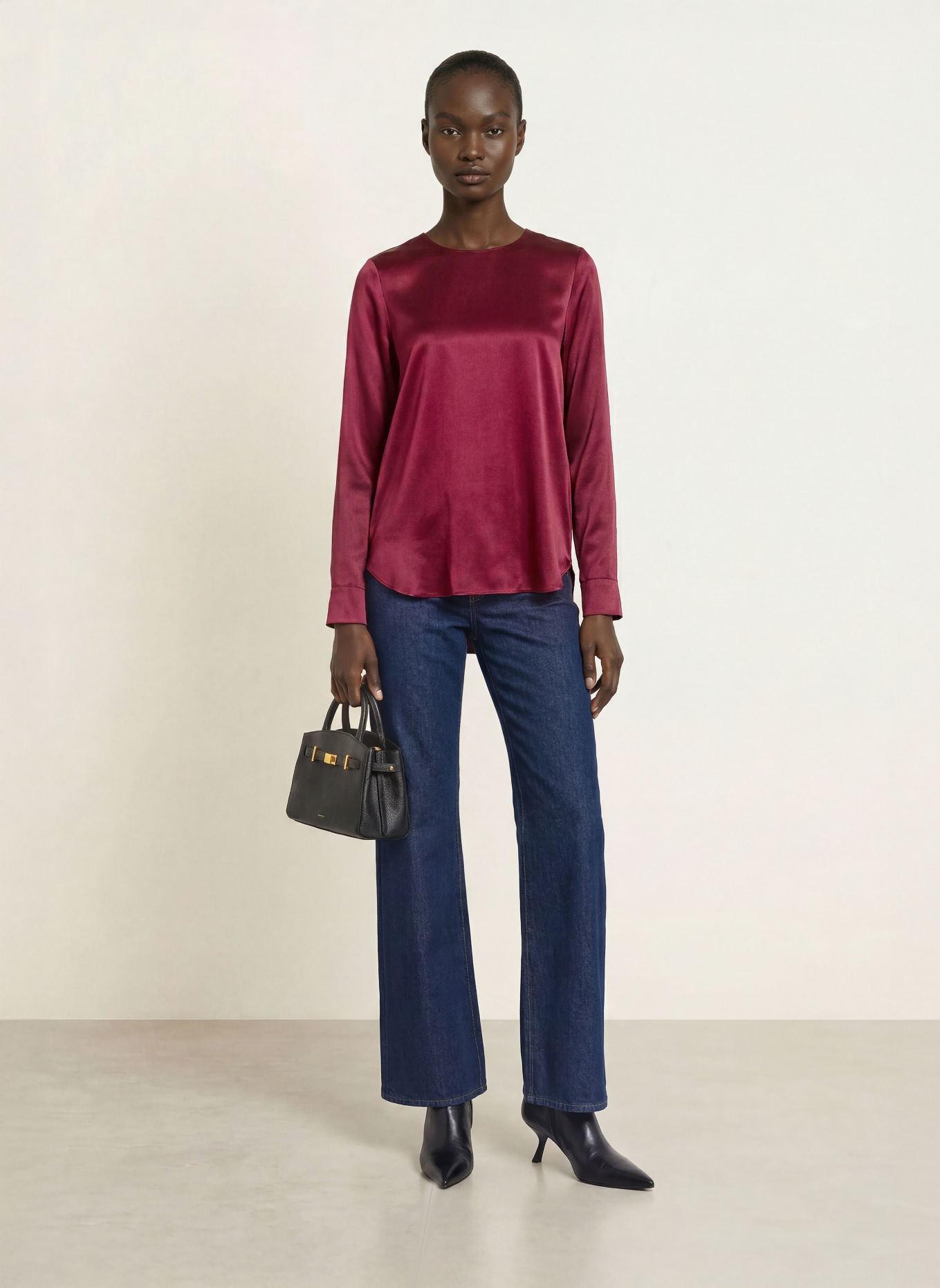 (THE MERCER) N.Y. Blouse-style shirt with silk: DARK RED