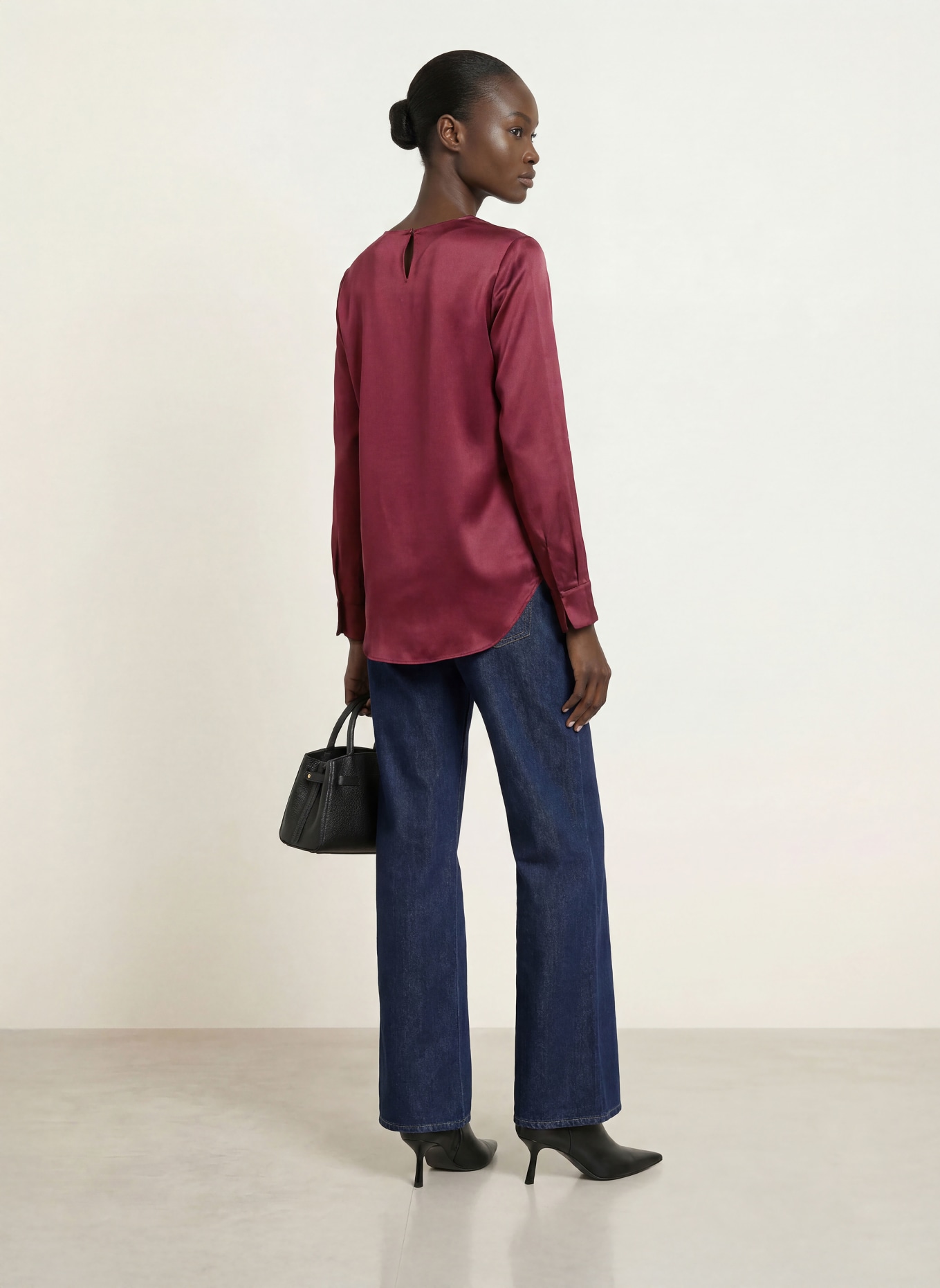 (THE MERCER) N.Y. Blouse-style shirt with silk: DARK RED