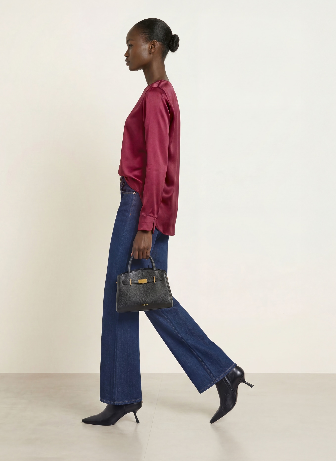 (THE MERCER) N.Y. Blouse-style shirt with silk: DARK RED