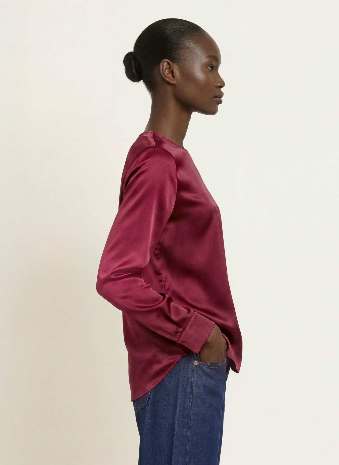 (THE MERCER) N.Y. Blouse-style shirt with silk: DARK RED