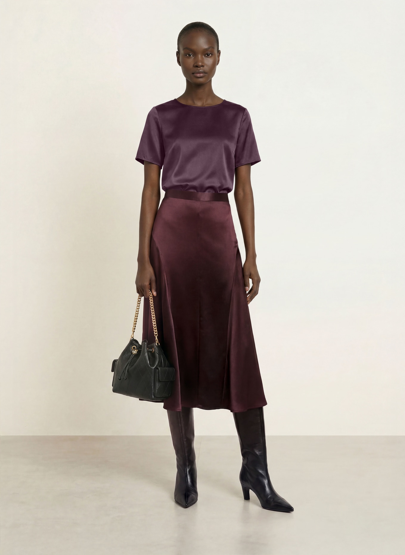 (THE MERCER) N.Y. Satin and silk blouse: DARK PURPLE