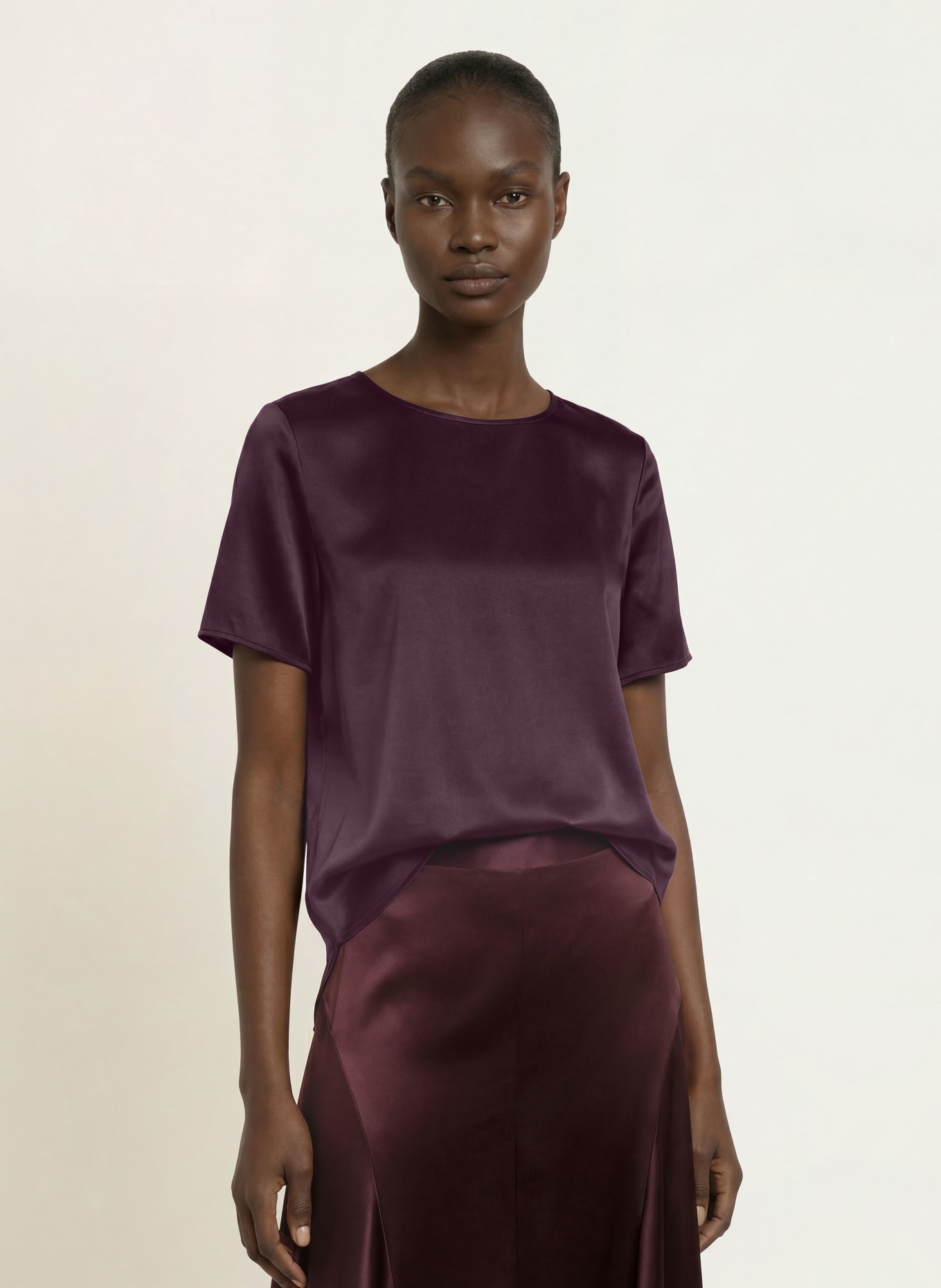 (THE MERCER) N.Y. Satin and silk blouse: DARK PURPLE