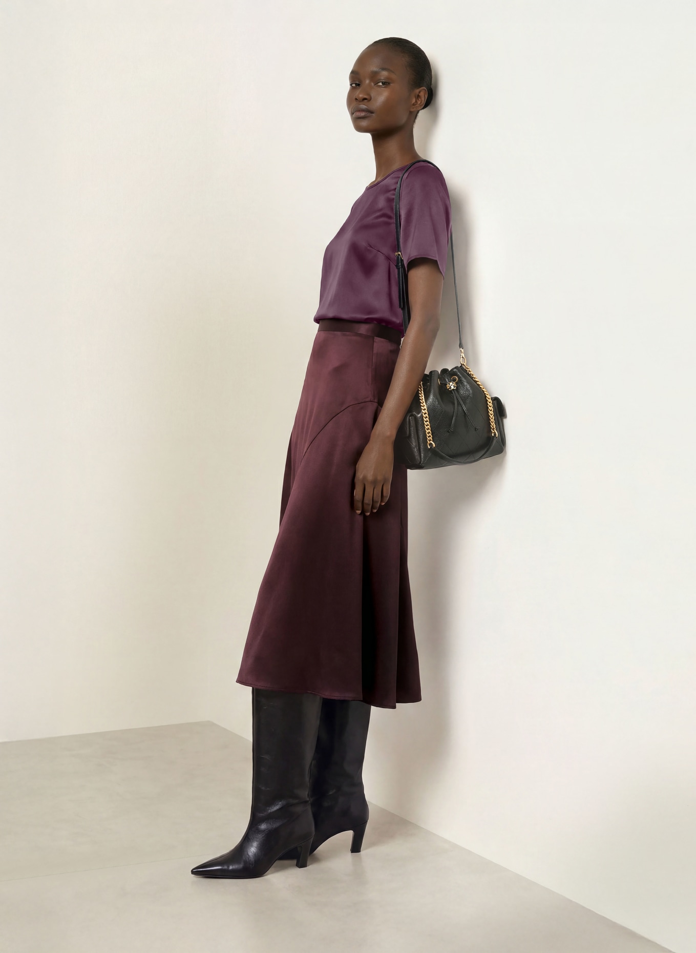 (THE MERCER) N.Y. Satin and silk blouse: DARK PURPLE