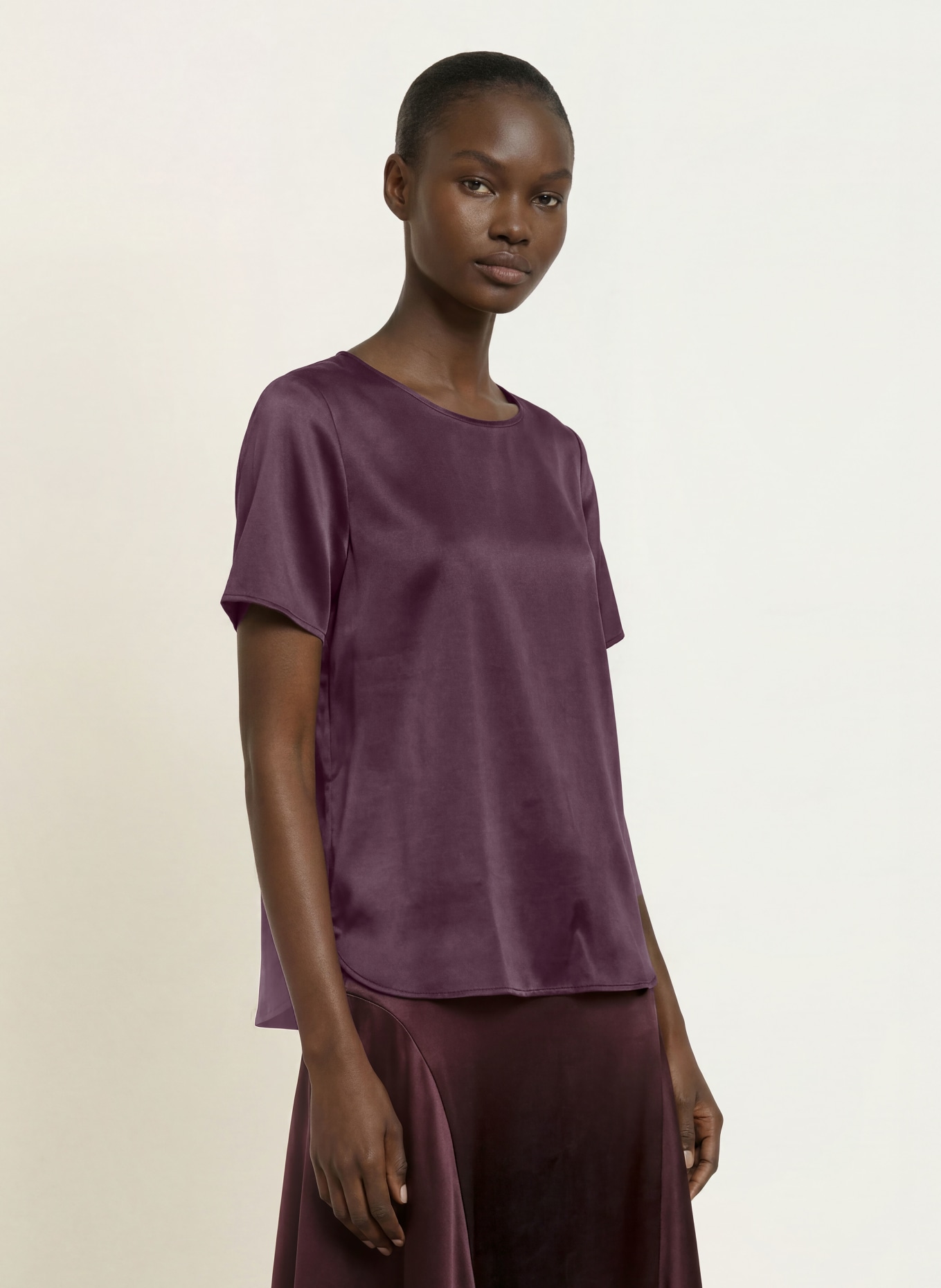 (THE MERCER) N.Y. Satin and silk blouse: DARK PURPLE