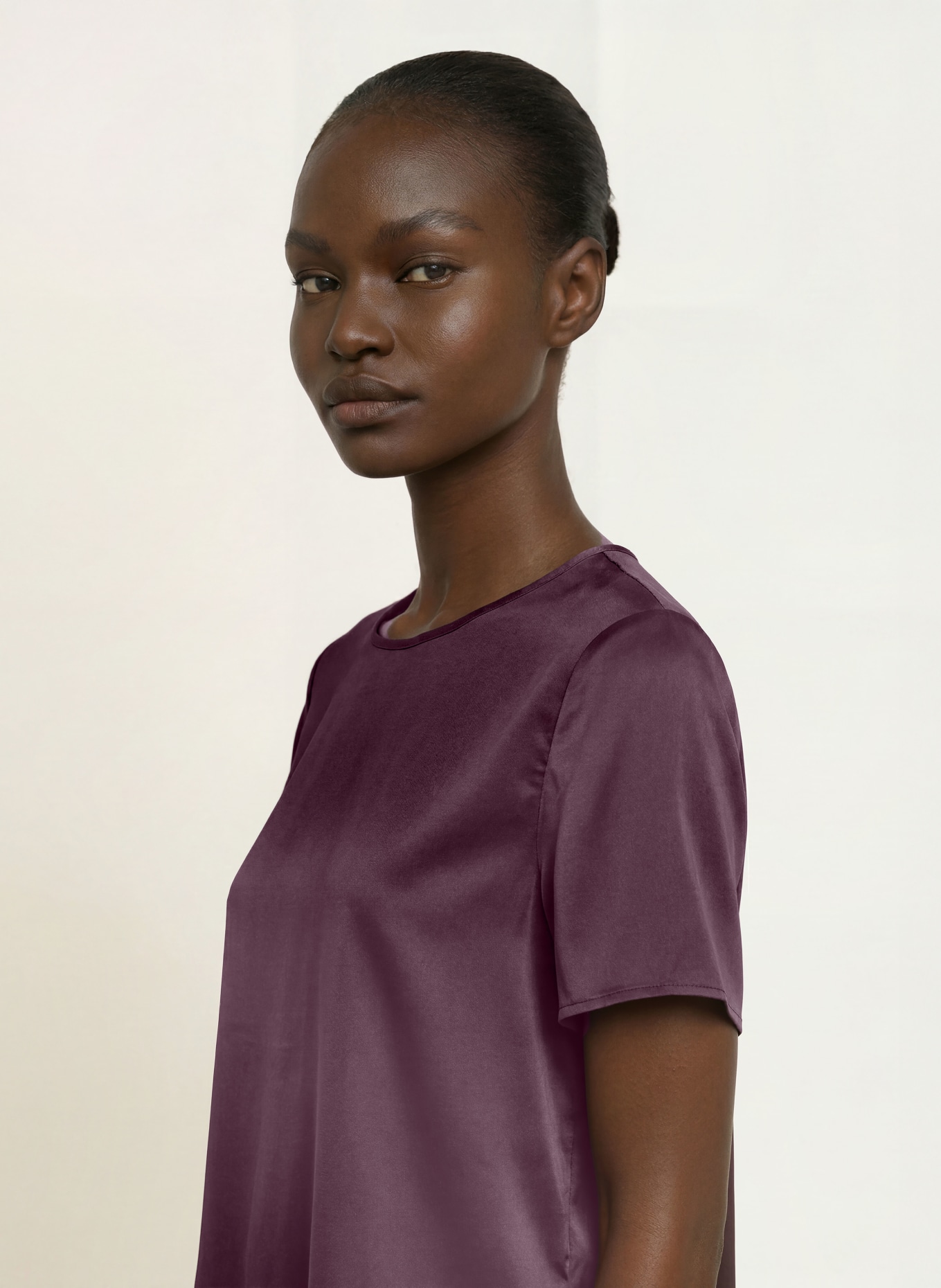 (THE MERCER) N.Y. Satin and silk blouse: DARK PURPLE