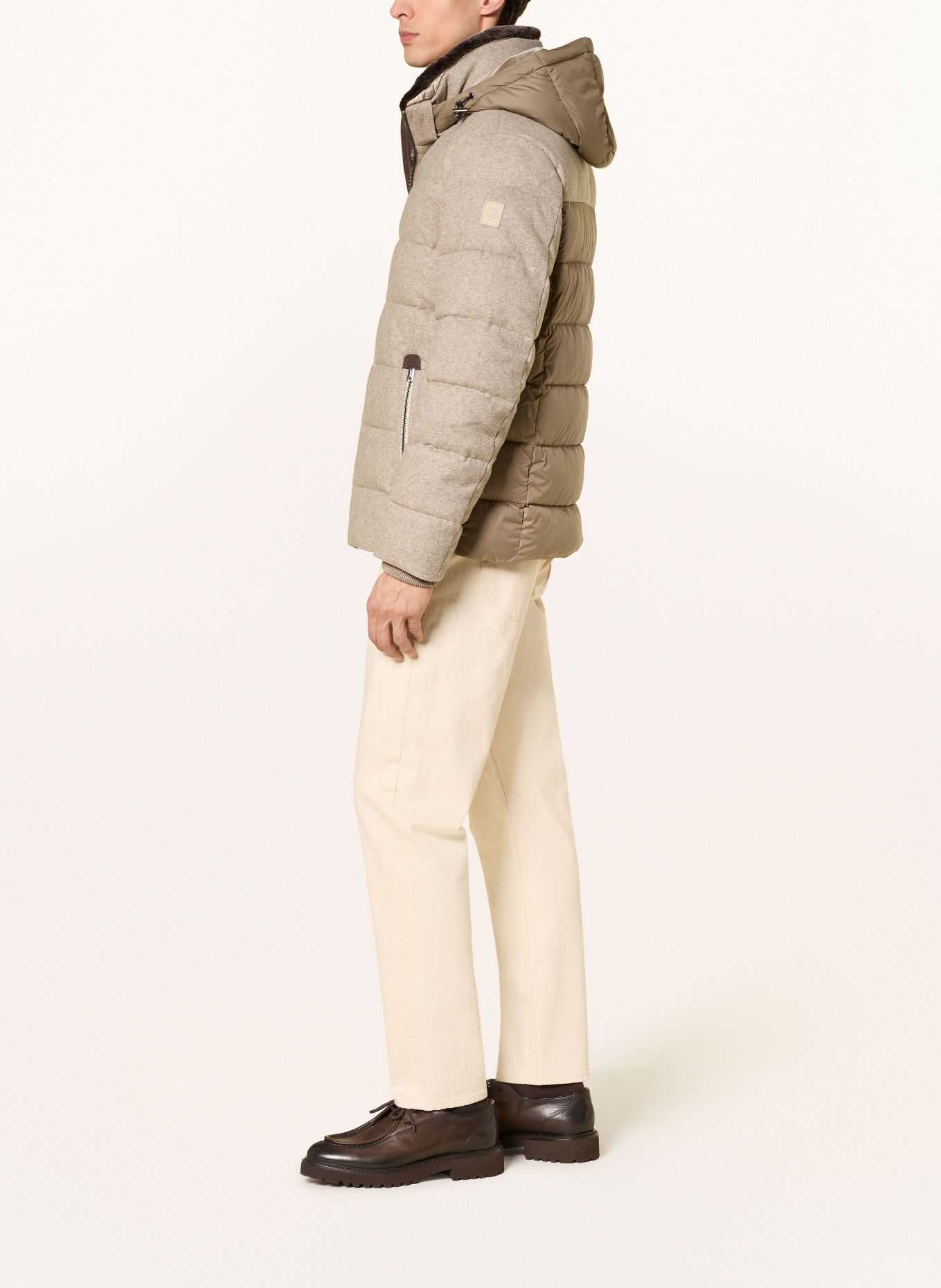 MILESTONE MSMASON gewatteerde jas in gemengde materialen met afneembare Kraag: BEIGE / MARRON FONCÉ / TAUPE