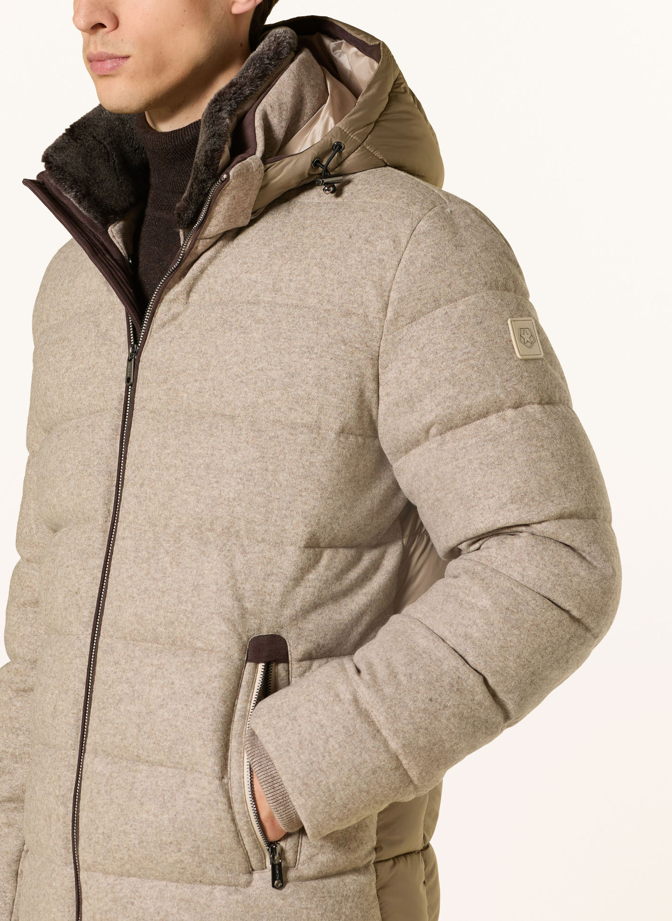 MILESTONE MSMASON gewatteerde jas in gemengde materialen met afneembare Kraag: BEIGE / MARRON FONCÉ / TAUPE
