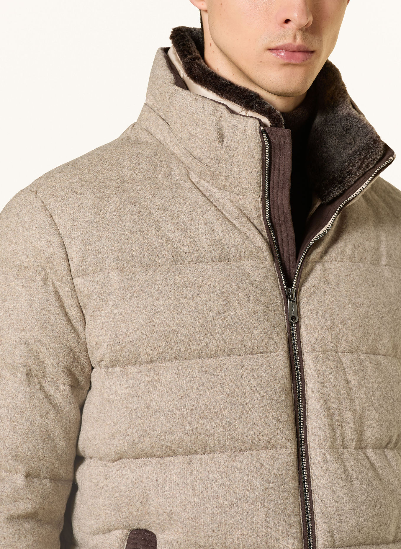 MILESTONE MSMASON gewatteerde jas in gemengde materialen met afneembare Kraag: BEIGE / MARRON FONCÉ / TAUPE