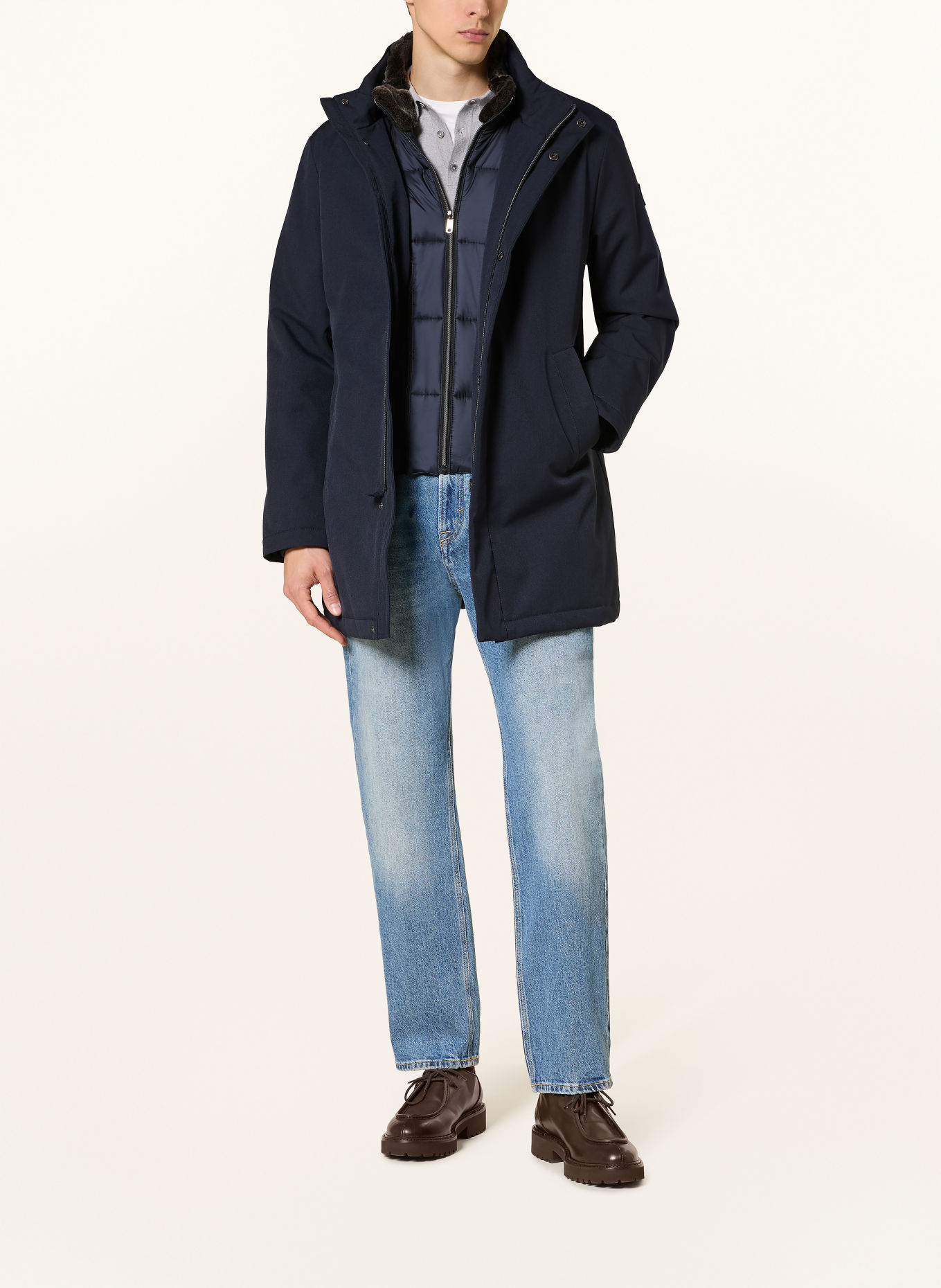 MILESTONE Parka MSLONDON met uitneembare voering en afneembare capuchon: DONKERBLAUW / TAUPE