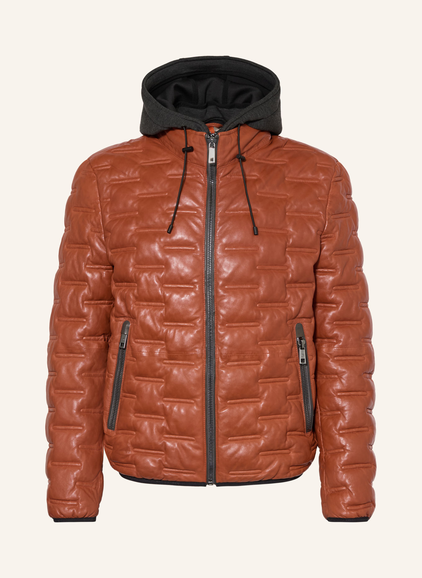 MILESTONE Lederjacke MSALONSO mit herausnehmbarer Blende und abnehmbarer Kapuze: DUNKELORANGE / DUNKELGRAU