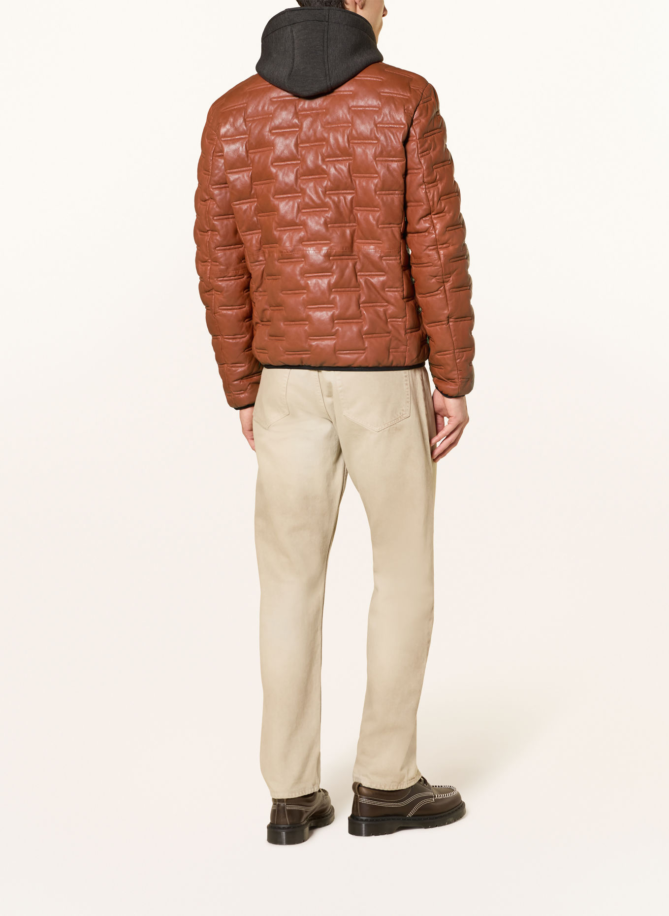 MILESTONE Lederjacke MSALONSO mit herausnehmbarer Blende und abnehmbarer Kapuze: DUNKELORANGE / DUNKELGRAU