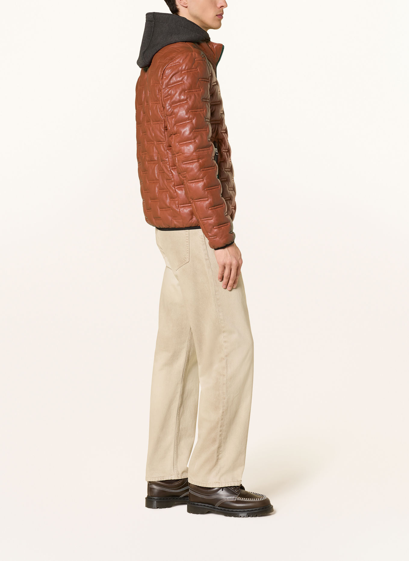 MILESTONE Lederjacke MSALONSO mit herausnehmbarer Blende und abnehmbarer Kapuze: DUNKELORANGE / DUNKELGRAU