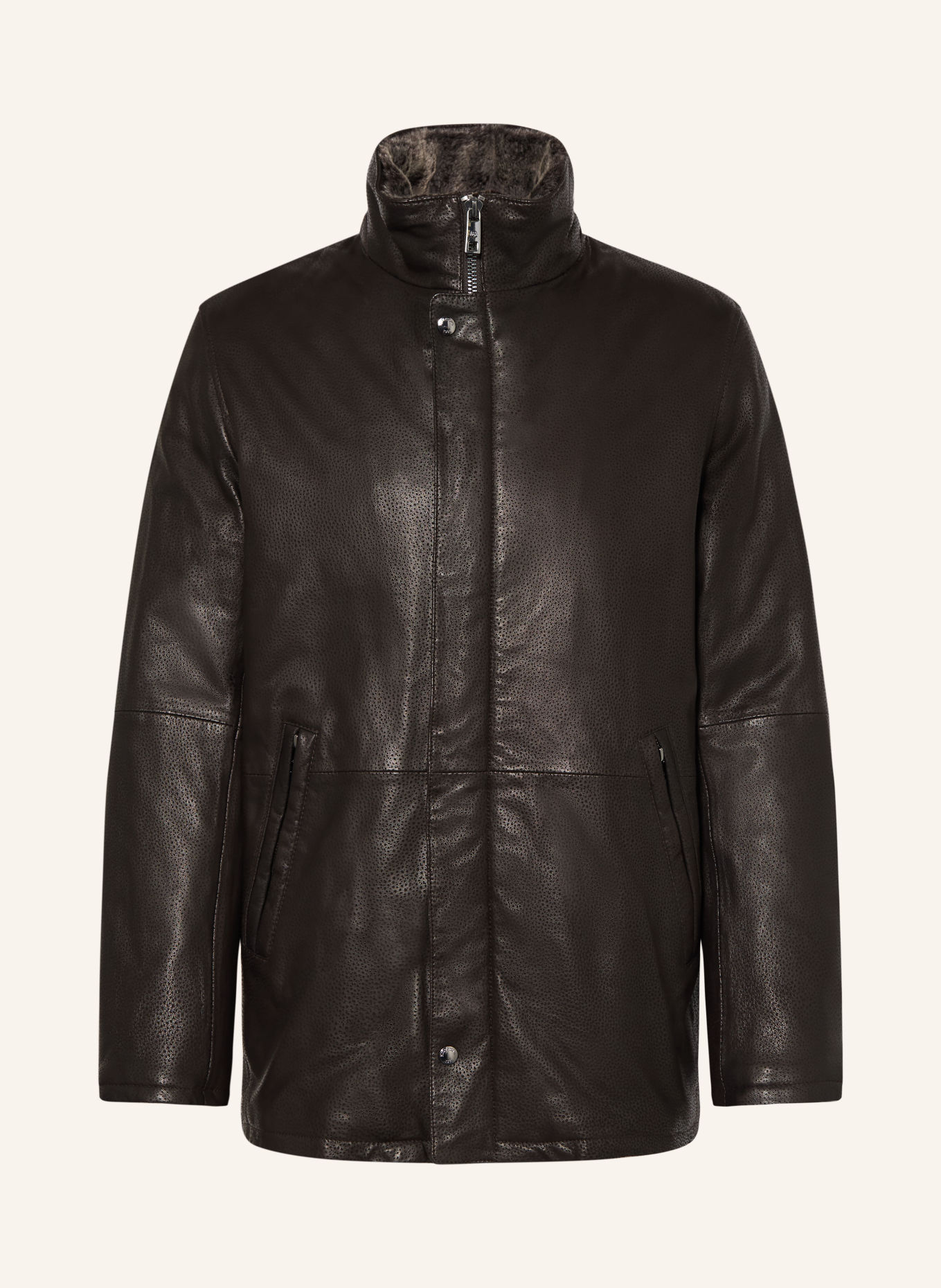MILESTONE Leren jas MSEMILIANO met afneembare Kraag: MARRON FONCÉ