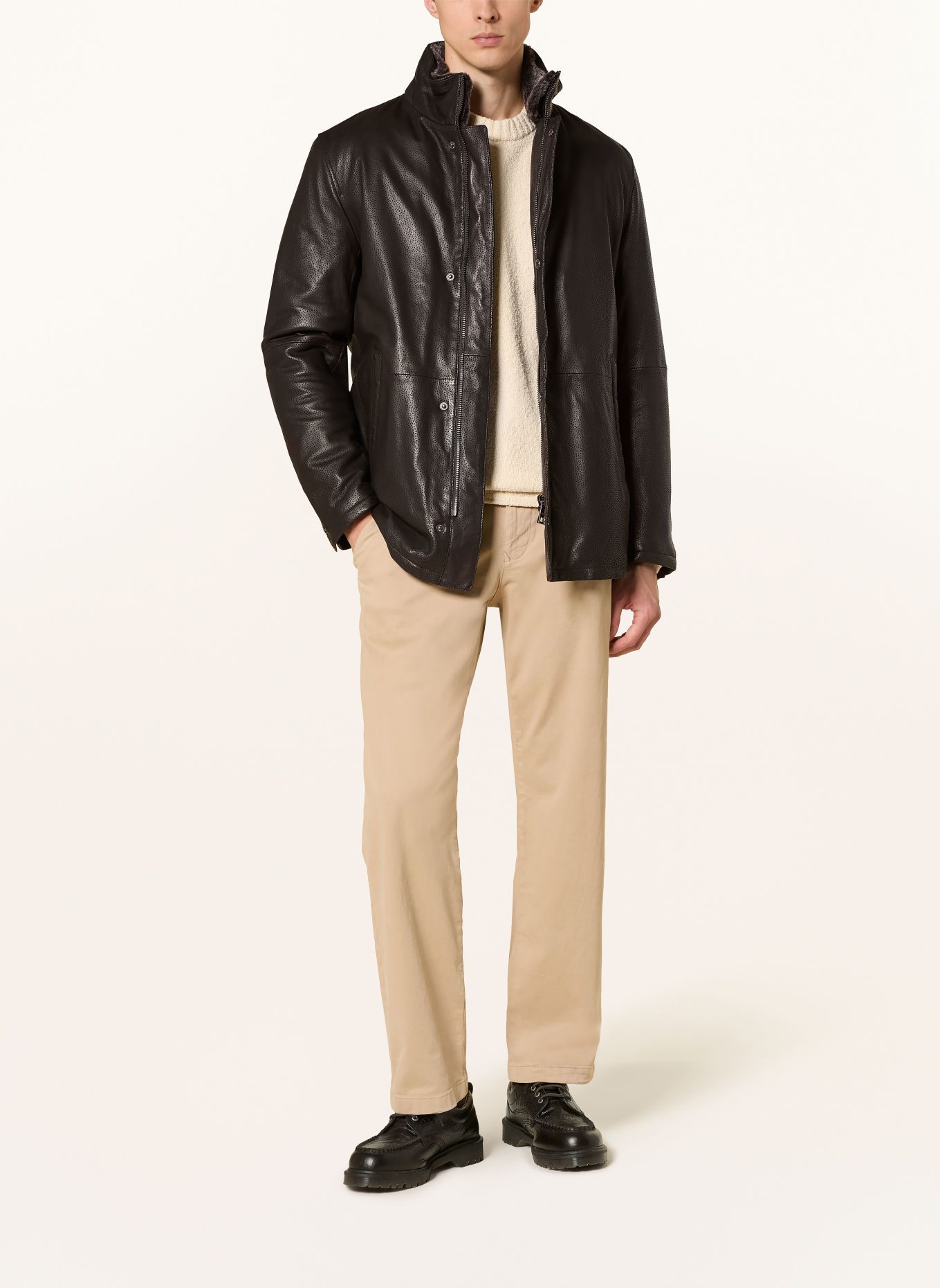 MILESTONE Leren jas MSEMILIANO met afneembare Kraag: MARRON FONCÉ