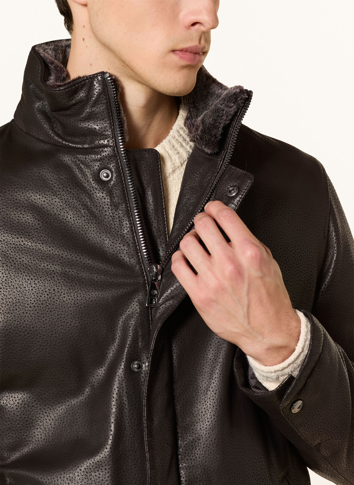 MILESTONE Leren jas MSEMILIANO met afneembare Kraag: MARRON FONCÉ