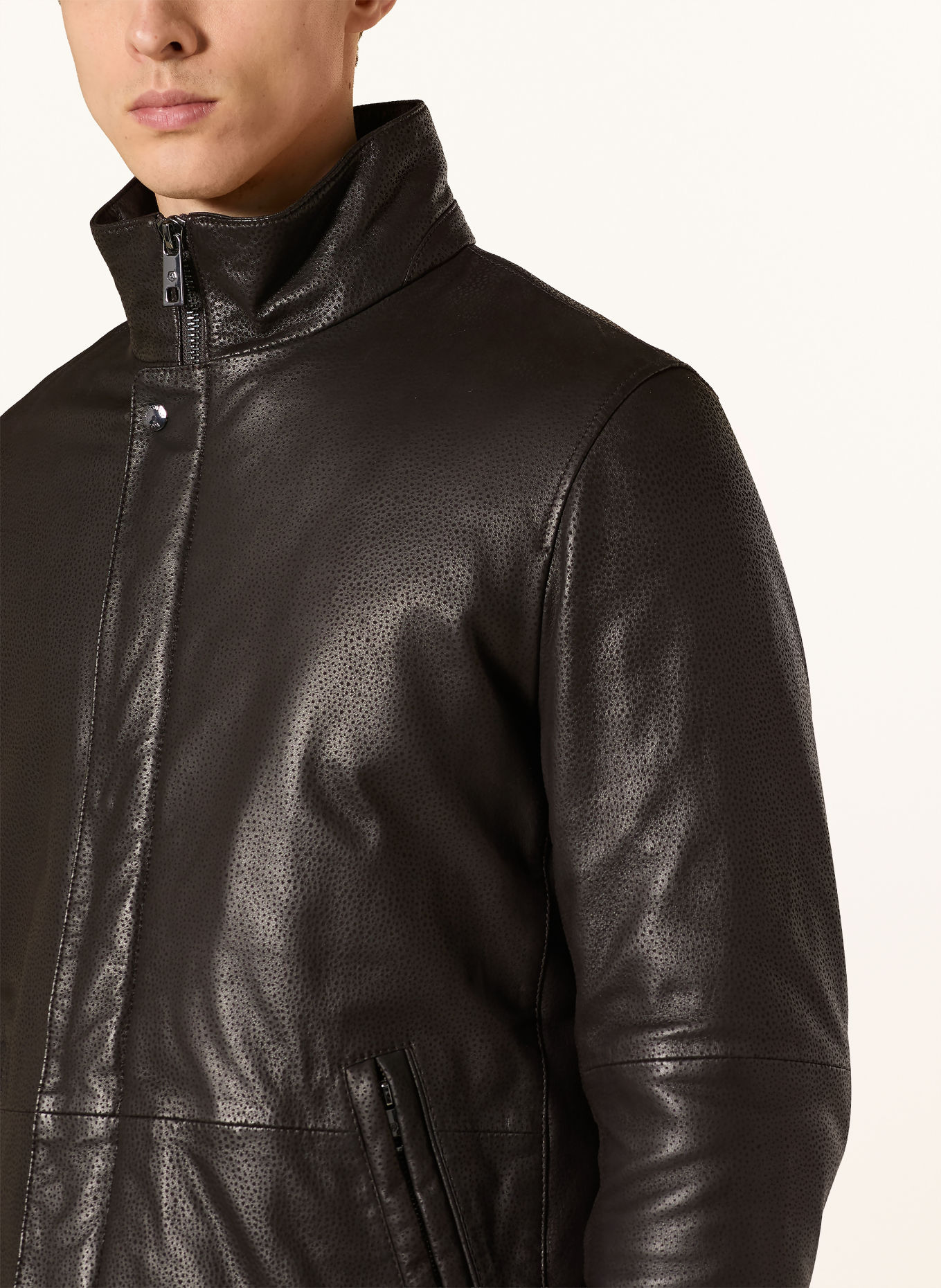 MILESTONE Leren jas MSEMILIANO met afneembare Kraag: MARRON FONCÉ