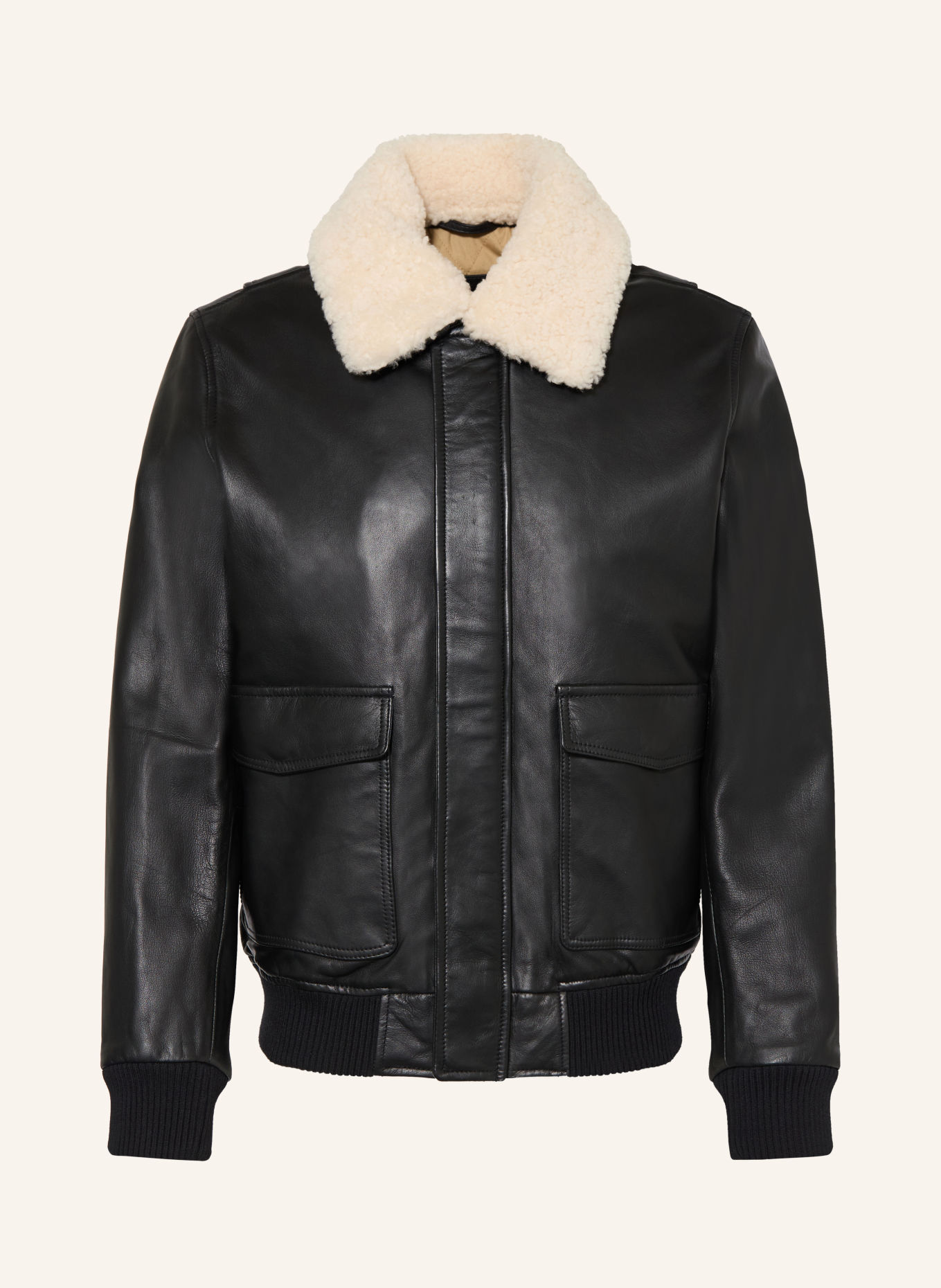 MILESTONE Lederblouson MSALFIO mit abnehmbarem Kragen: SCHWARZ / ECRU