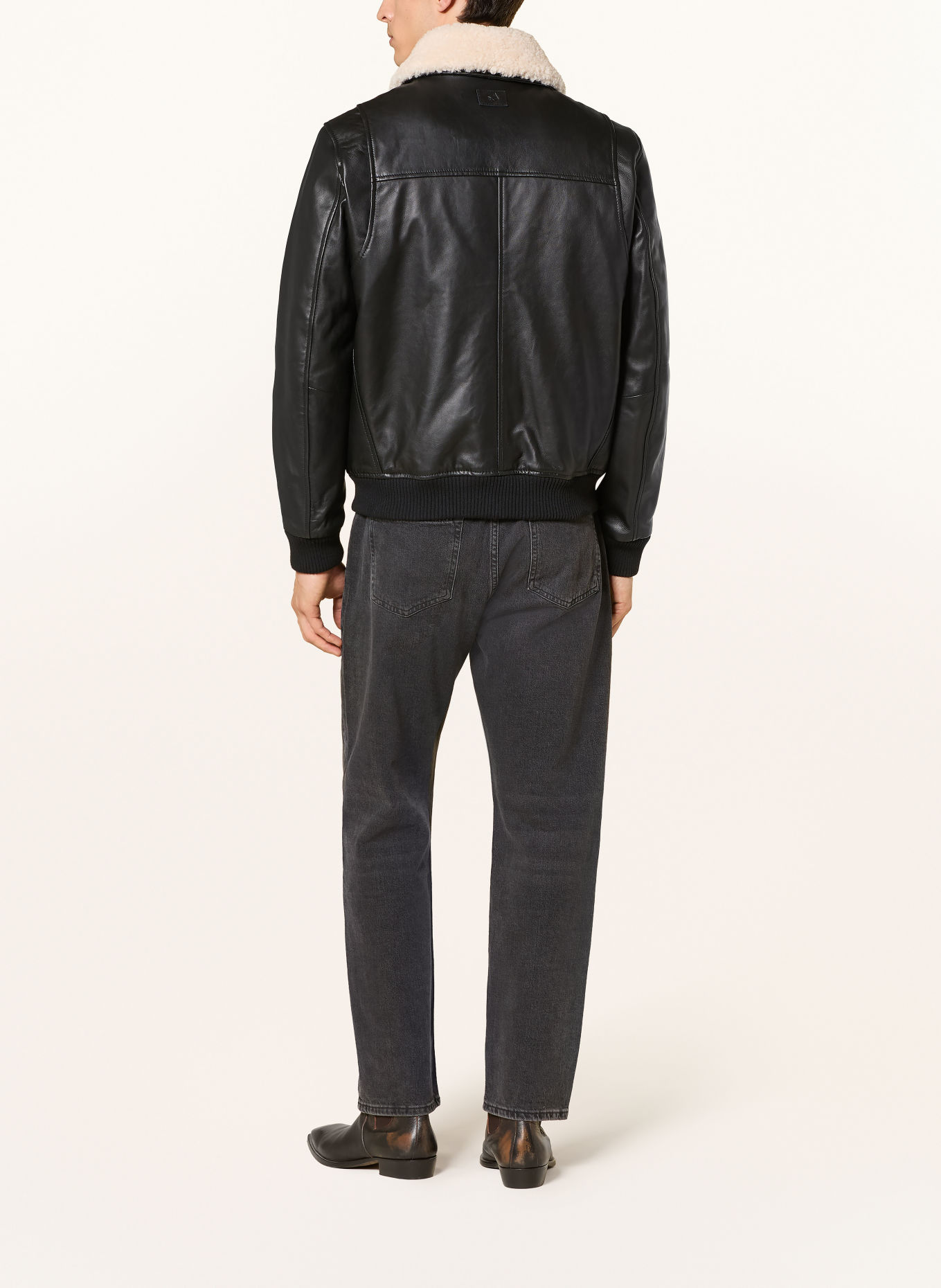 MILESTONE Lederblouson MSALFIO mit abnehmbarem Kragen: SCHWARZ / ECRU