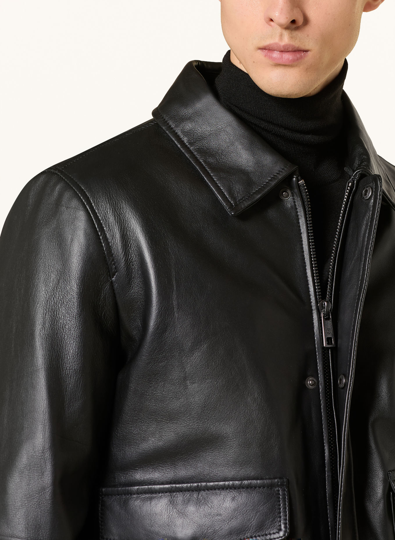 MILESTONE Lederblouson MSALFIO mit abnehmbarem Kragen: SCHWARZ / ECRU