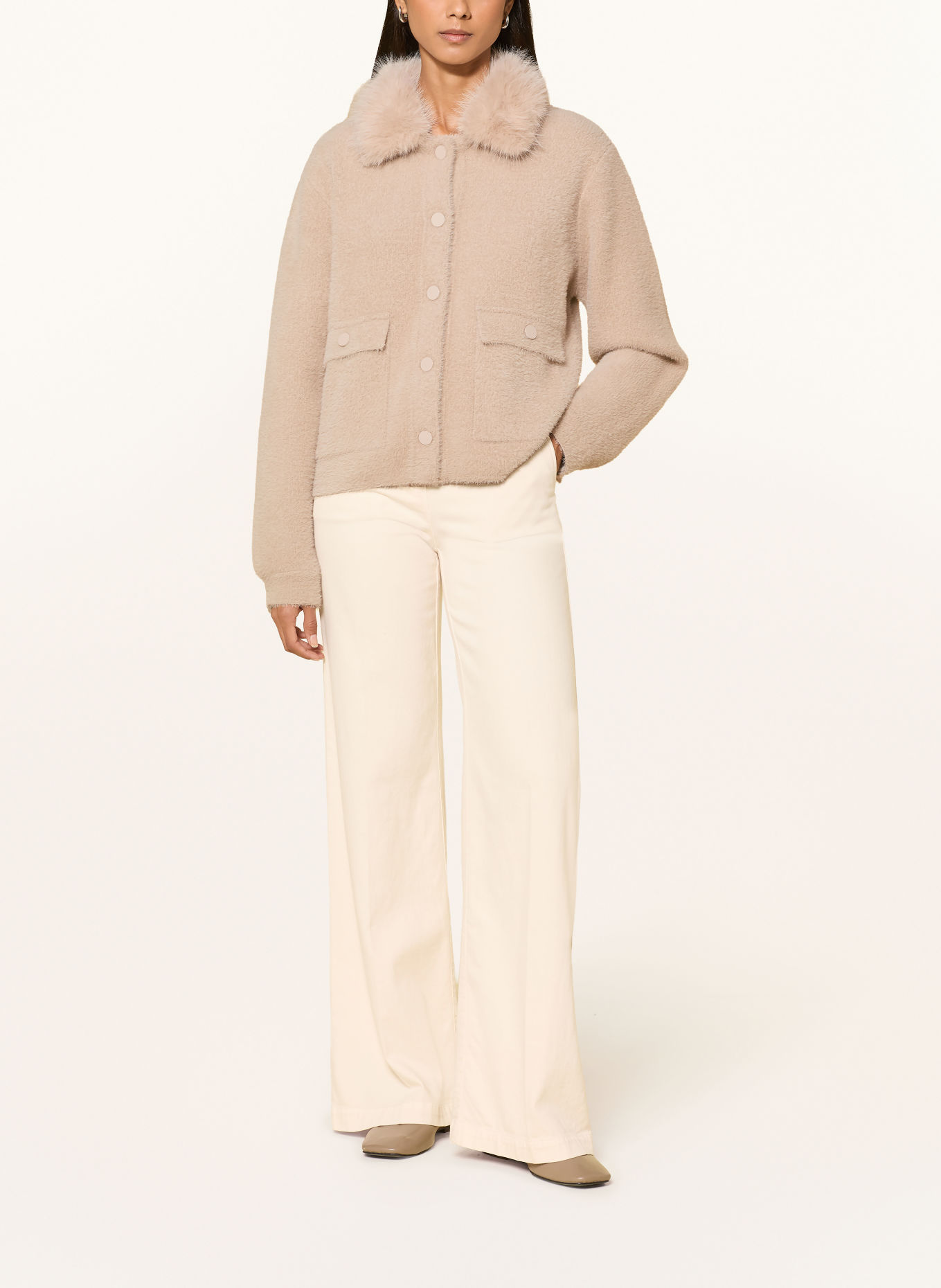 RINO & PELLE NIA Cardigan with Detachable Faux Fur: BEIGE