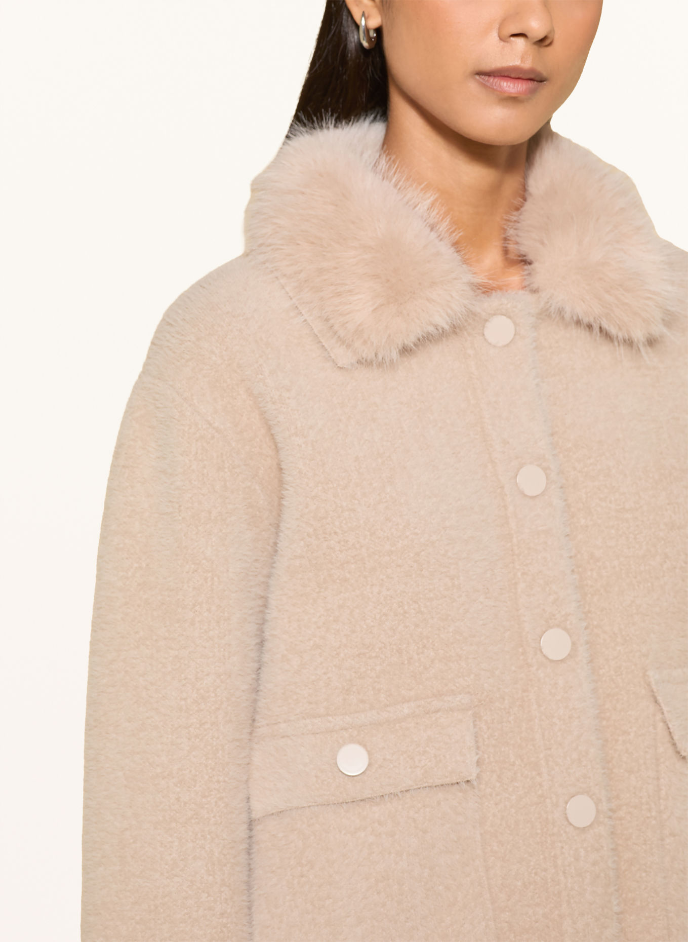 RINO & PELLE NIA Cardigan with Detachable Faux Fur: BEIGE