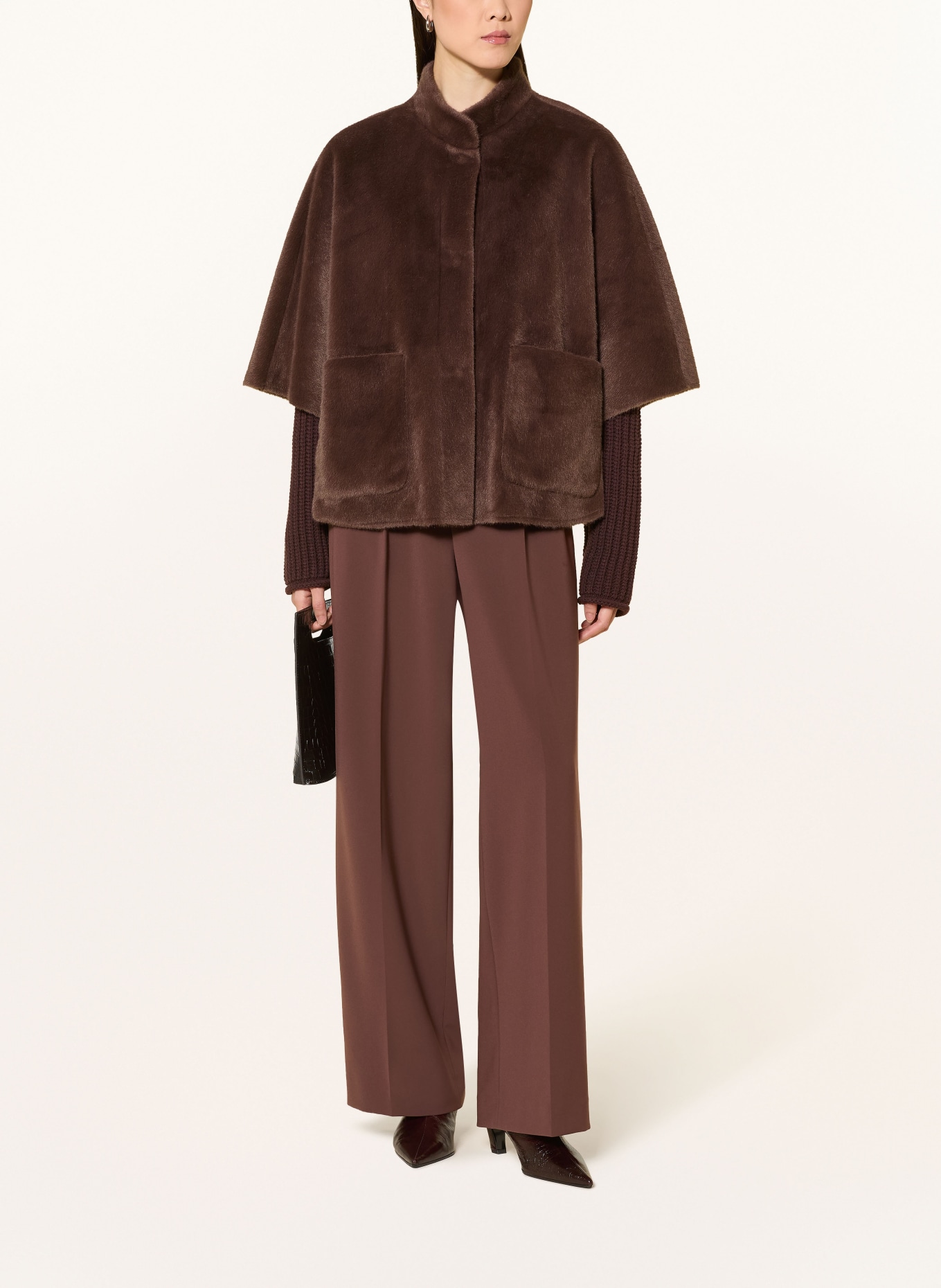 RINO & PELLE Faux Fur Cape DEWI: DARK BROWN