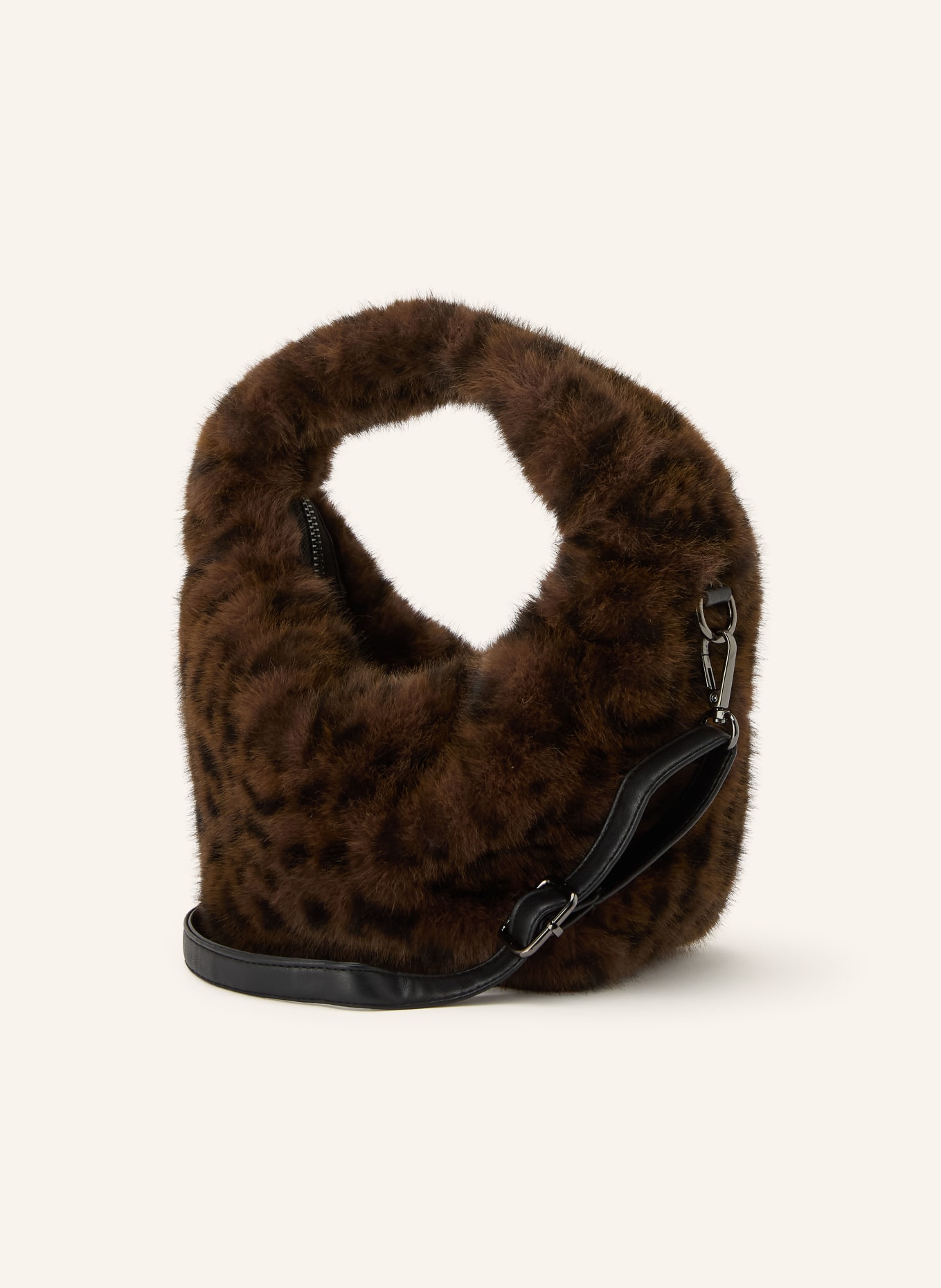 RINO & PELLE CHERYL Faux Fur Shoulder Bag: DARK BROWN / BLACK