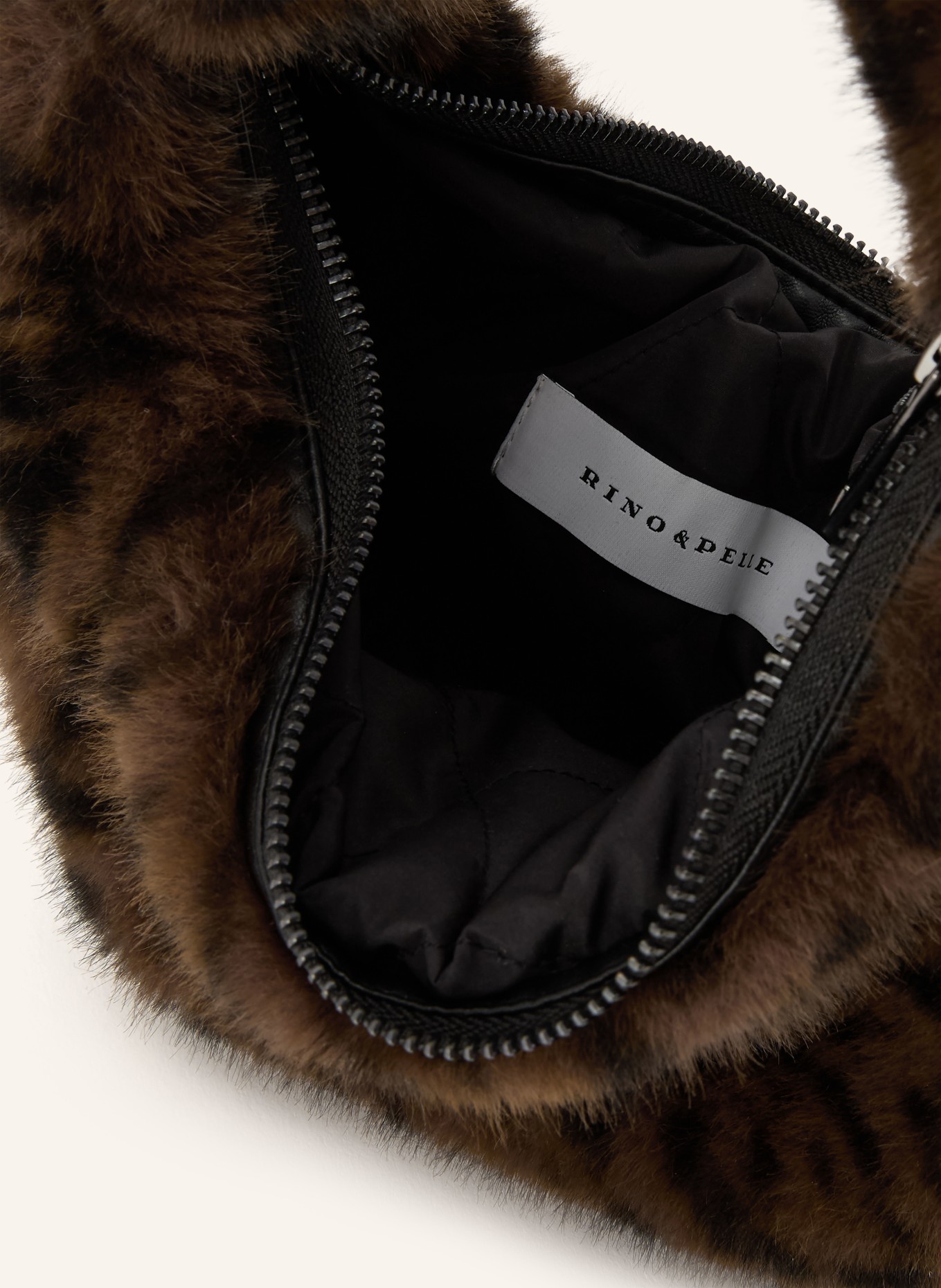 RINO & PELLE CHERYL Faux Fur Shoulder Bag: DARK BROWN / BLACK