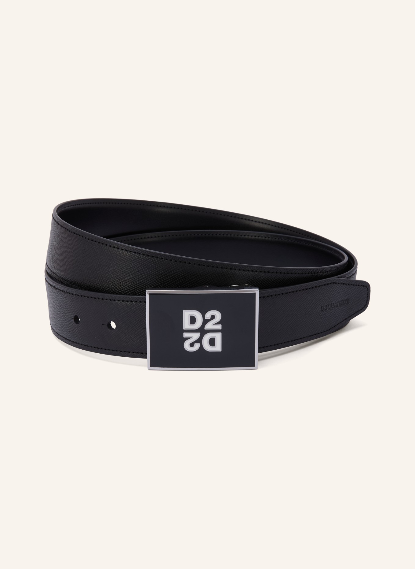 DSQUARED2 Saffiano-Ledergürtel zum Wenden mit Geschenkbox: SCHWARZ / SILBER