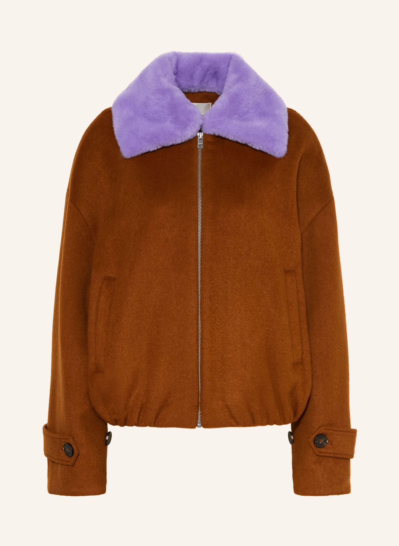FABIENNE CHAPOT JEAL Bomber jacket with Detachable Faux Fur: BROWN / PURPLE