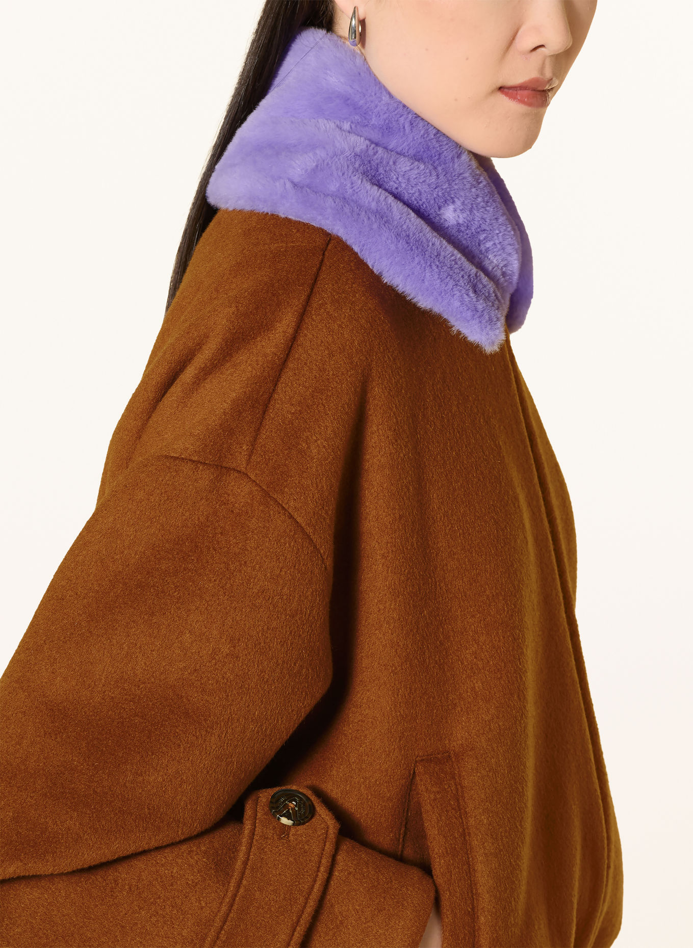 FABIENNE CHAPOT JEAL Bomber jacket with Detachable Faux Fur: BROWN / PURPLE