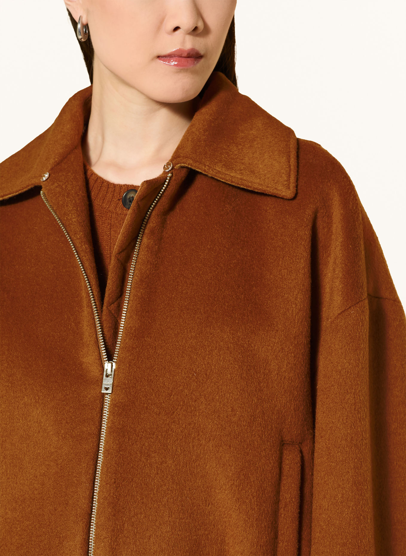 FABIENNE CHAPOT JEAL Bomber jacket with Detachable Faux Fur: BROWN / PURPLE