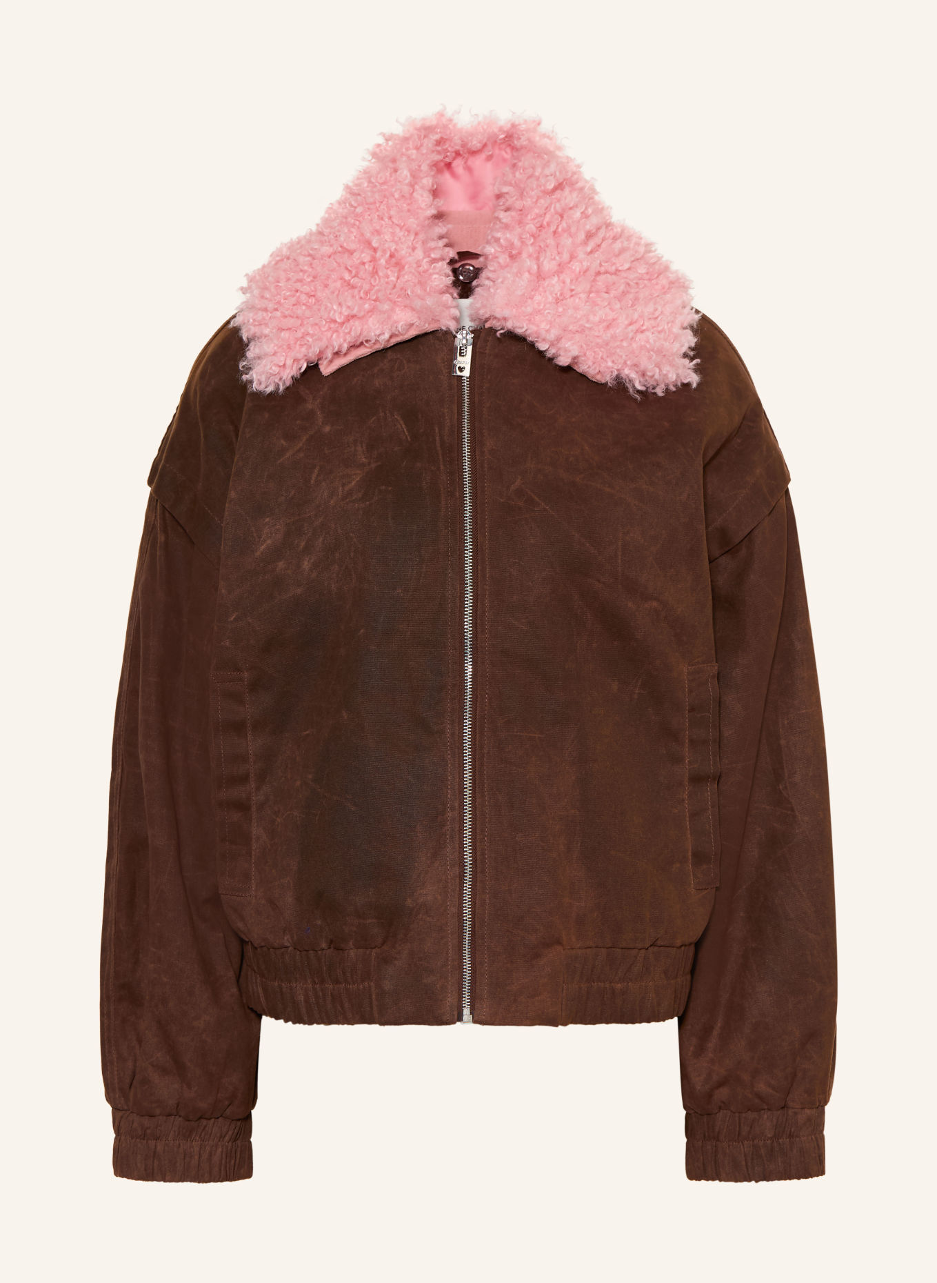 FABIENNE CHAPOT JAY Bomber jacket with Detachable Faux Fur: DARK BROWN / PINK