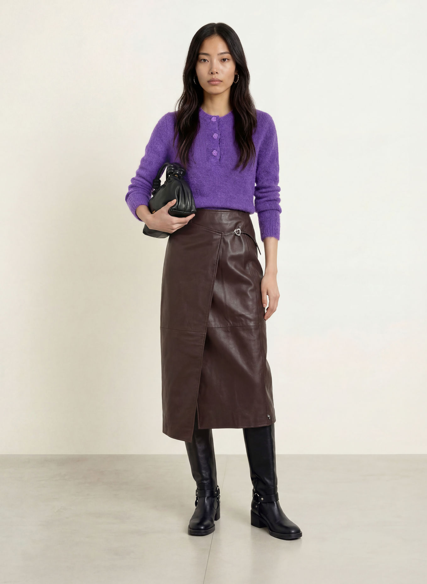 FABIENNE CHAPOT SONNY Leather Wrap Skirt: DARK BROWN
