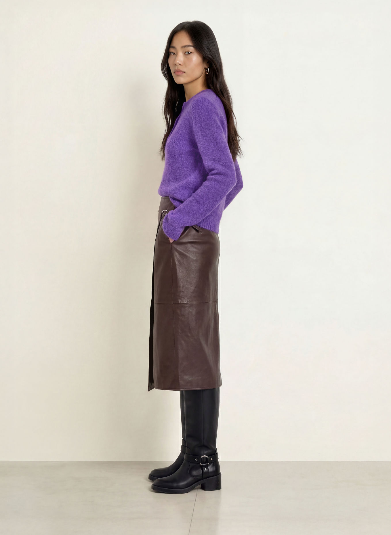 FABIENNE CHAPOT SONNY Leather Wrap Skirt: DARK BROWN