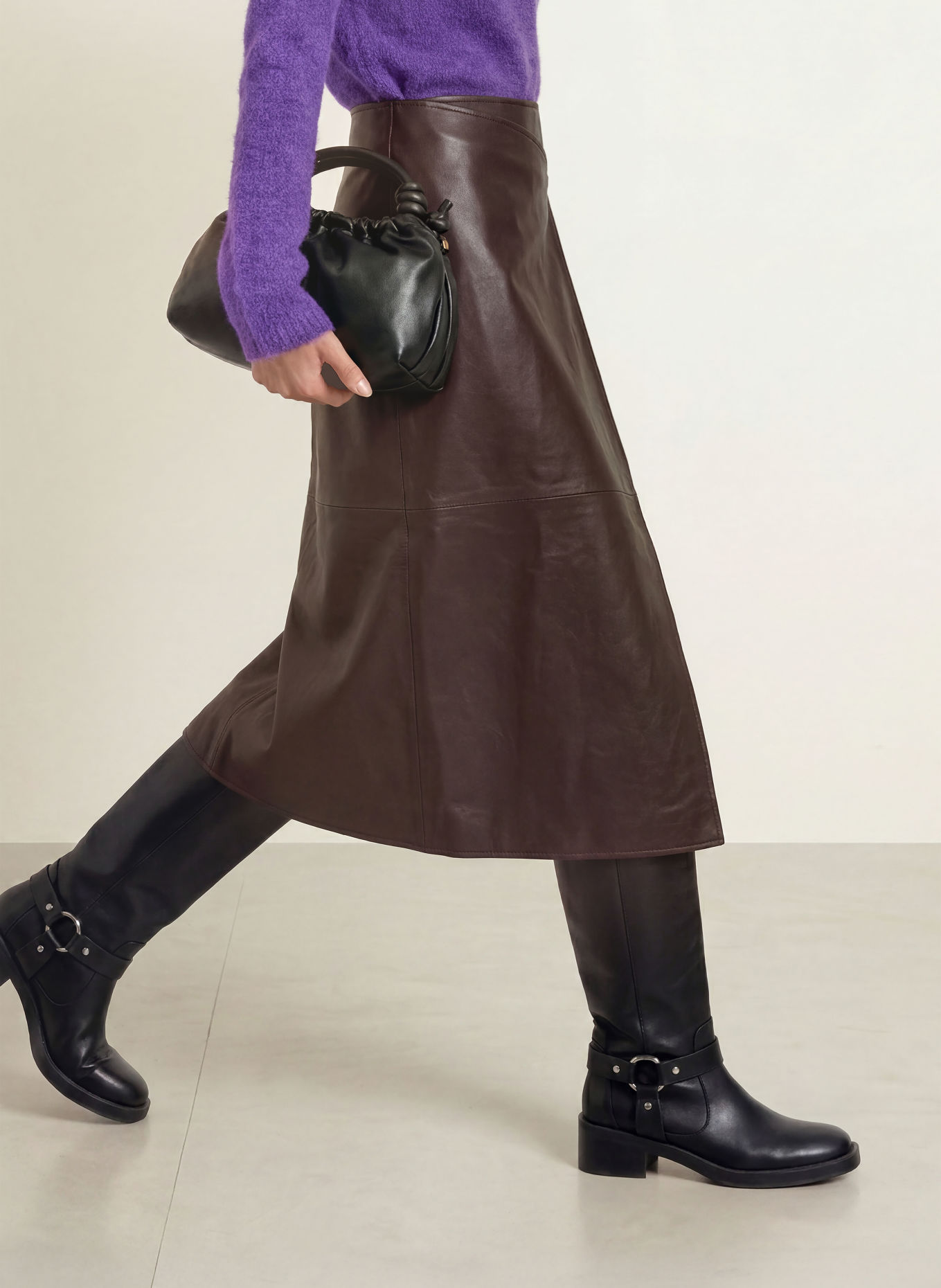 FABIENNE CHAPOT SONNY Leather Wrap Skirt: DARK BROWN