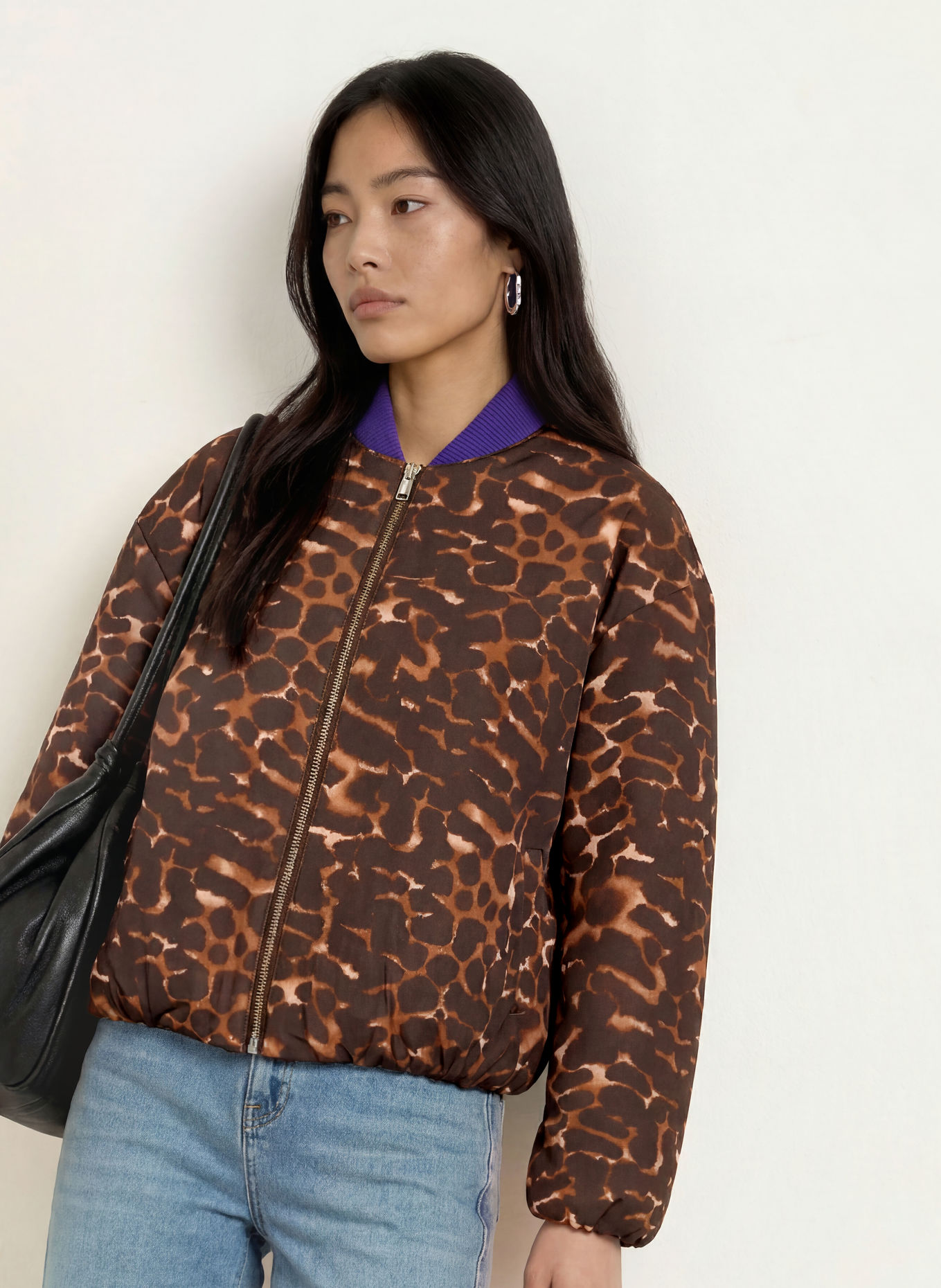 FABIENNE CHAPOT HERMI Bomber jacket: DARK BROWN / PURPLE