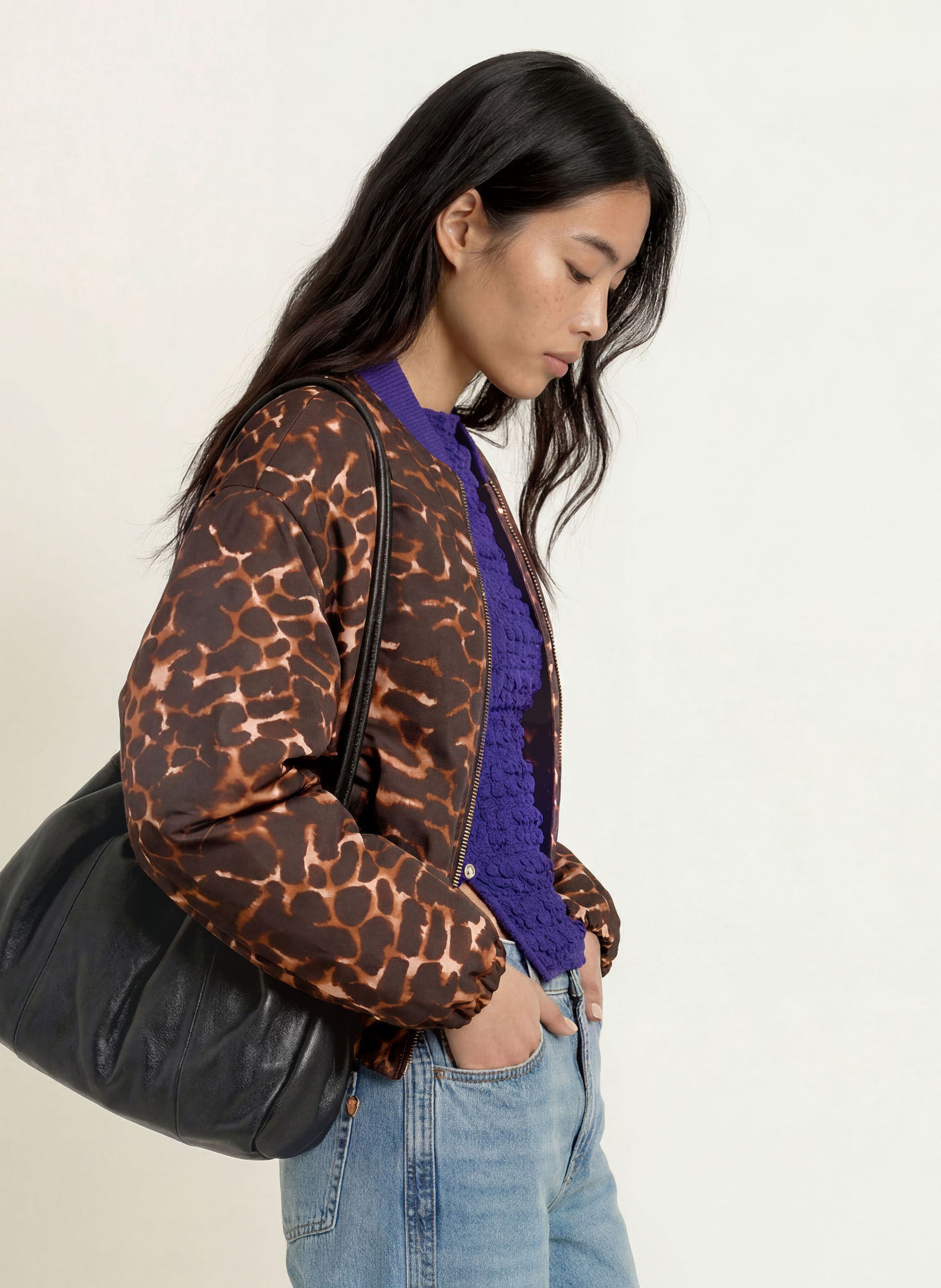 FABIENNE CHAPOT HERMI Bomber jacket: DARK BROWN / PURPLE