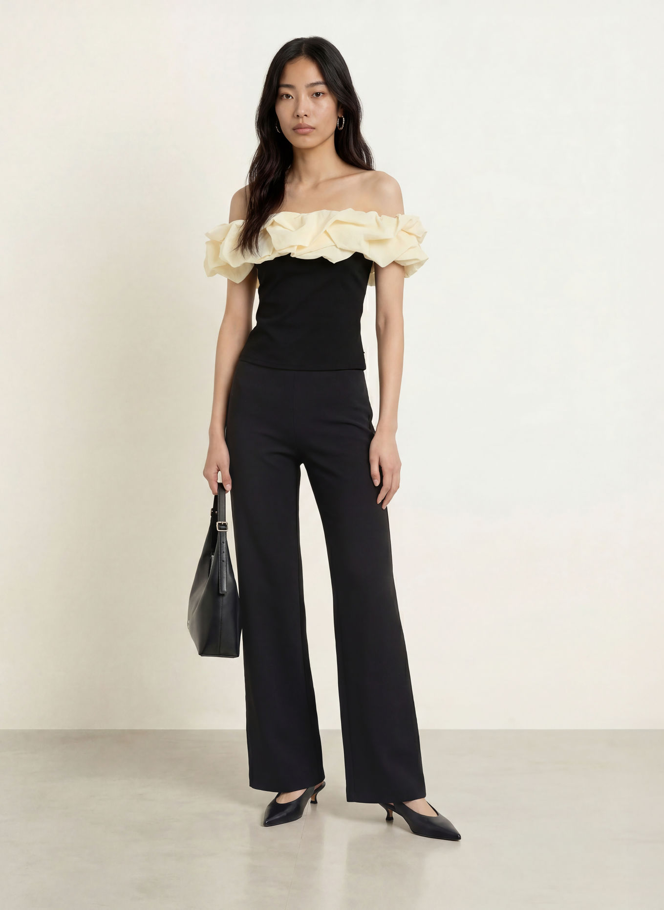 FABIENNE CHAPOT POPPIE Off-Shoulder Top: BLACK / ECRU
