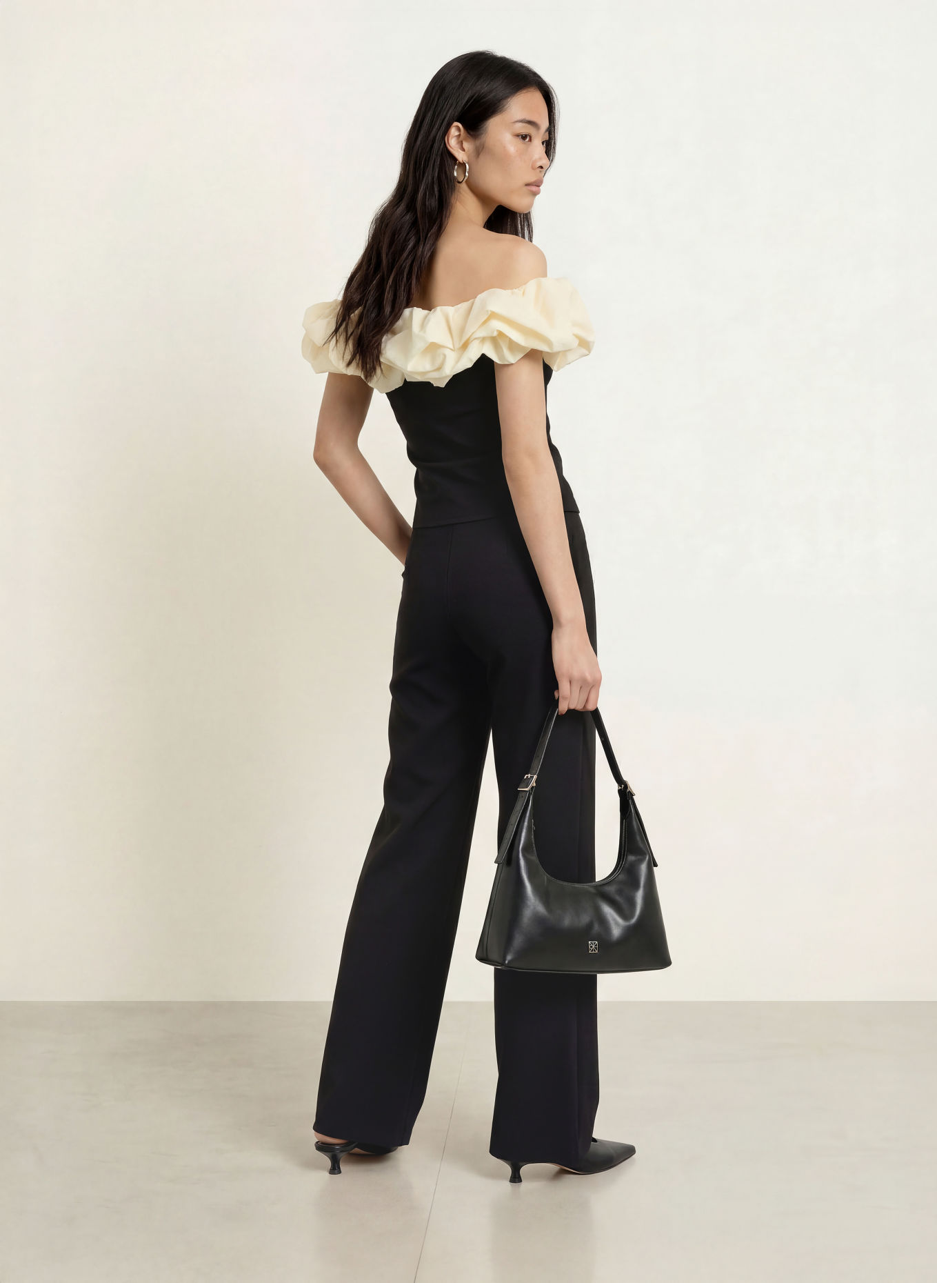FABIENNE CHAPOT POPPIE Off-Shoulder Top: BLACK / ECRU