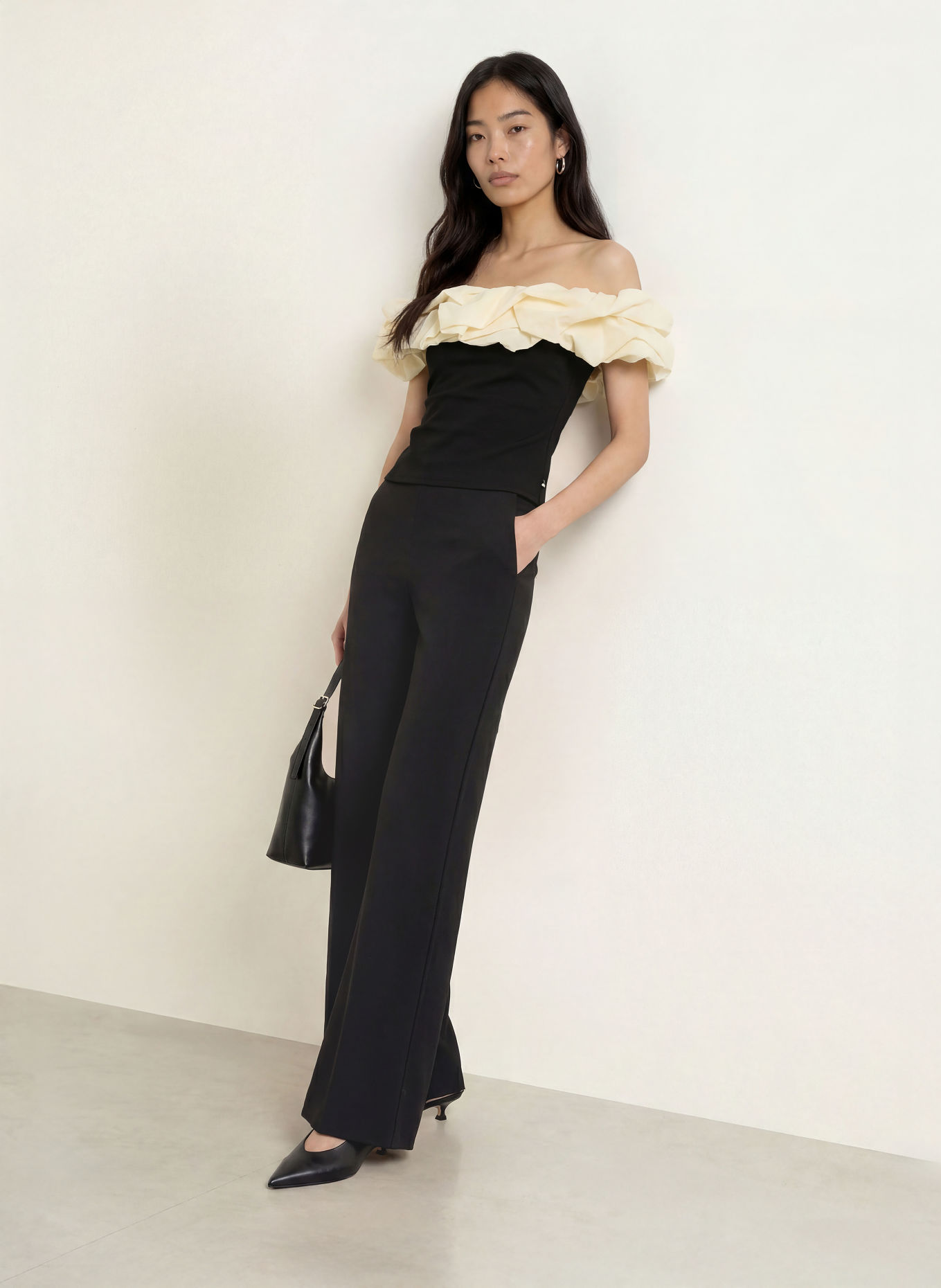 FABIENNE CHAPOT POPPIE Off-Shoulder Top: BLACK / ECRU