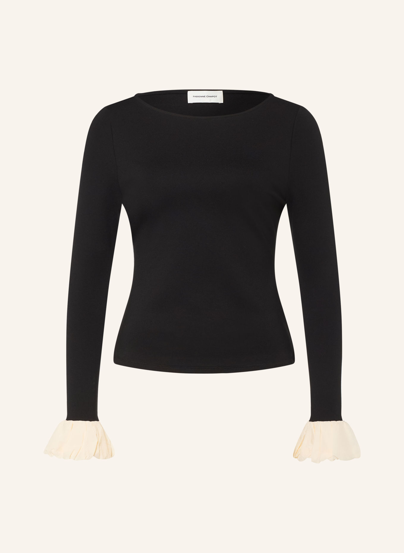 FABIENNE CHAPOT Longsleeve-shirt met lange mouwen en ruches: ZWART / WIT