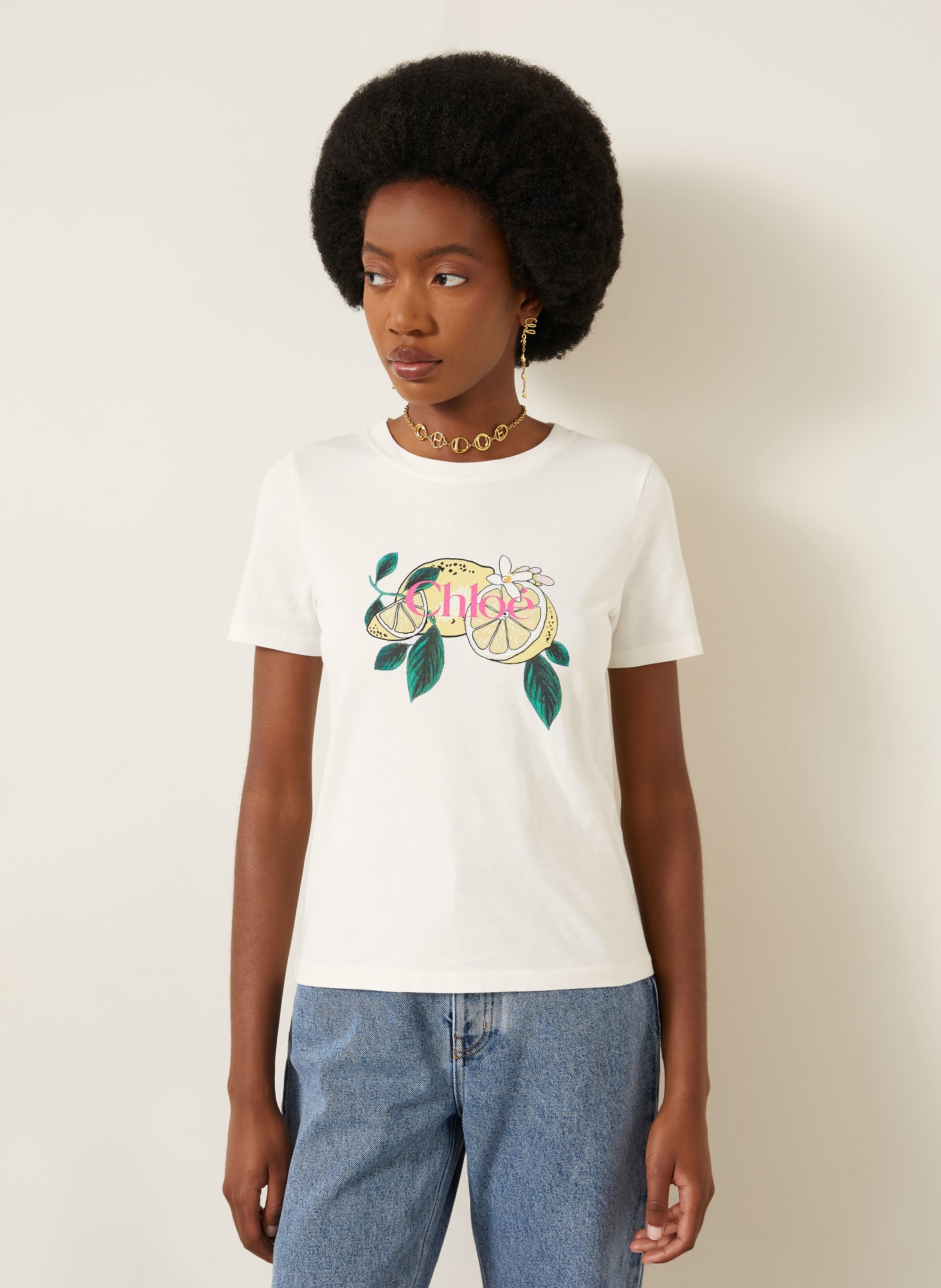 Chloé T-shirt: BLANC / ROSE FUCHSIA / JAUNE