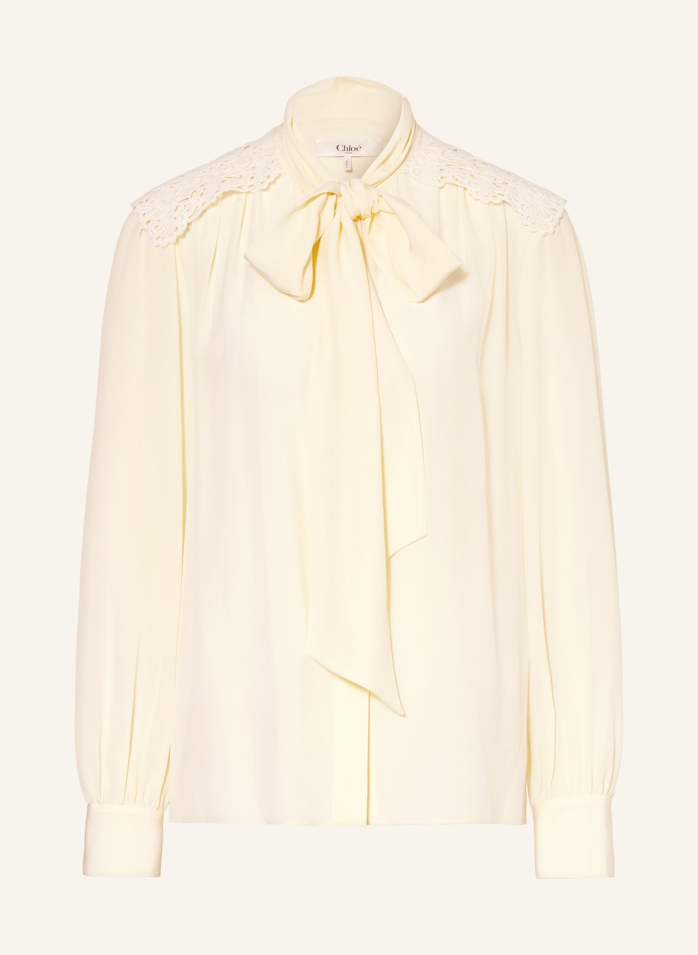 Chloé Blouse à lavallière en soie avec dentelle: BLANC