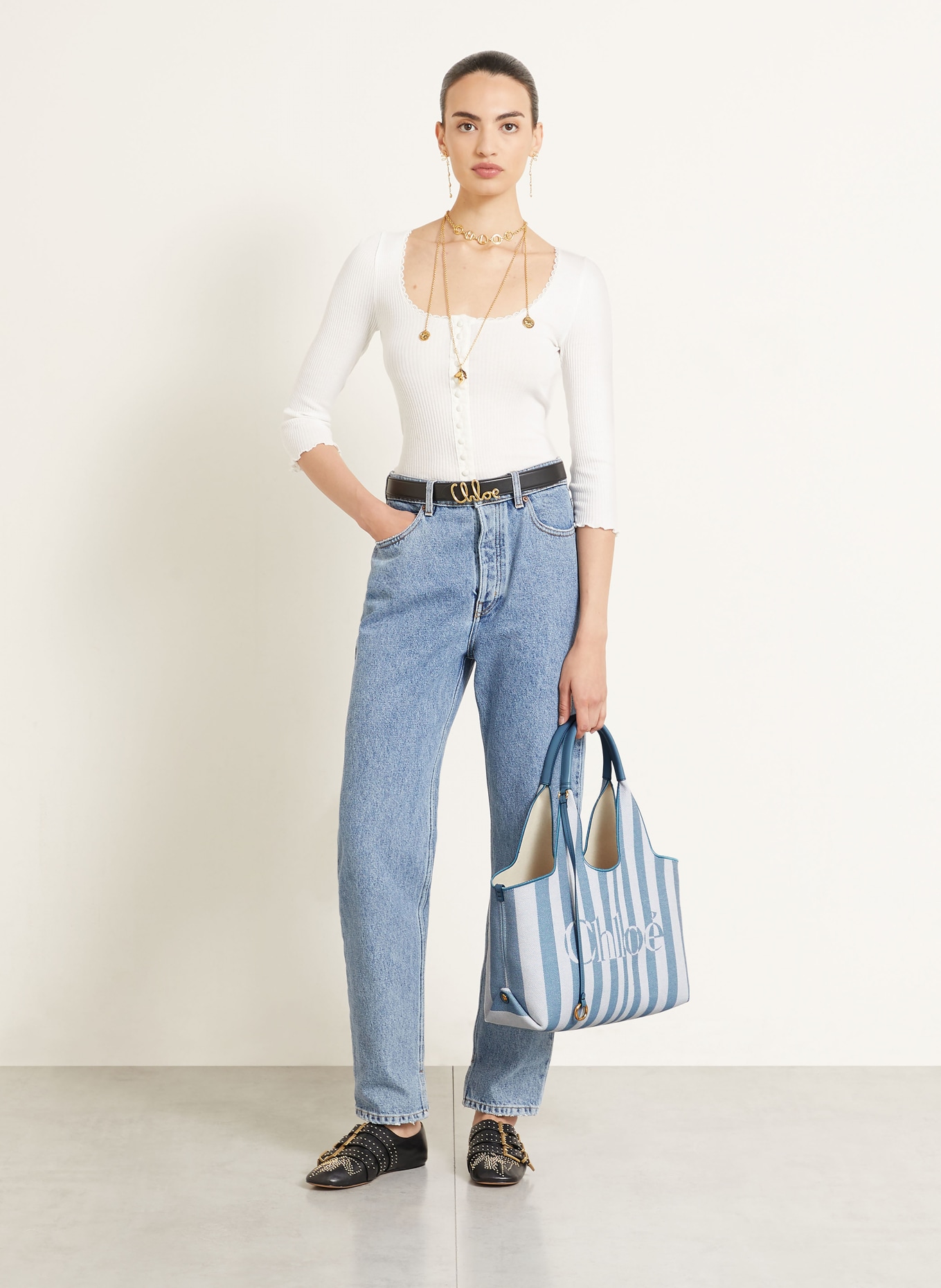 Chloé Shopper STRIPY: 440 Surfing Blue